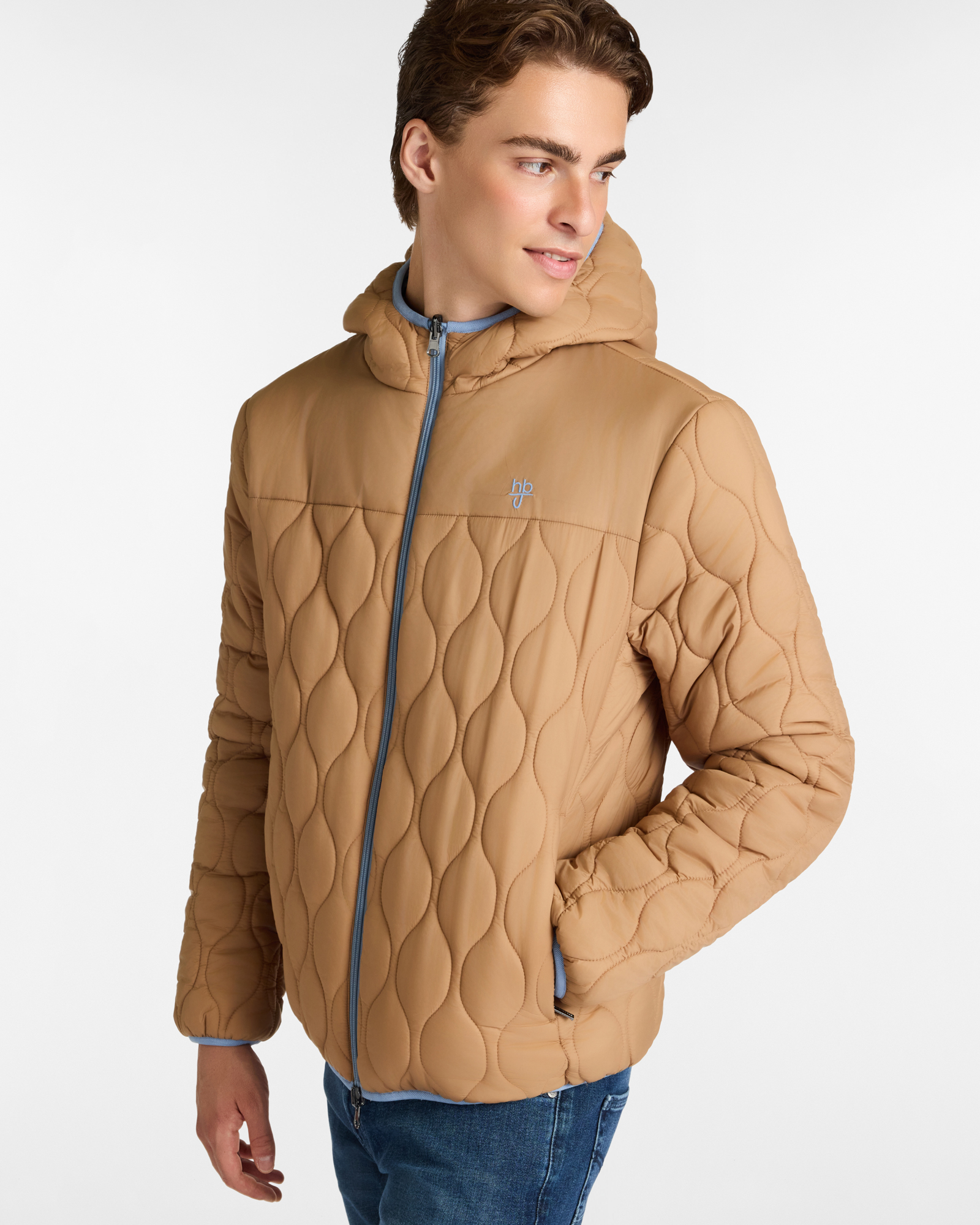 Double-Faced Padded Jacket with Hood, Light Blue, large image number 2