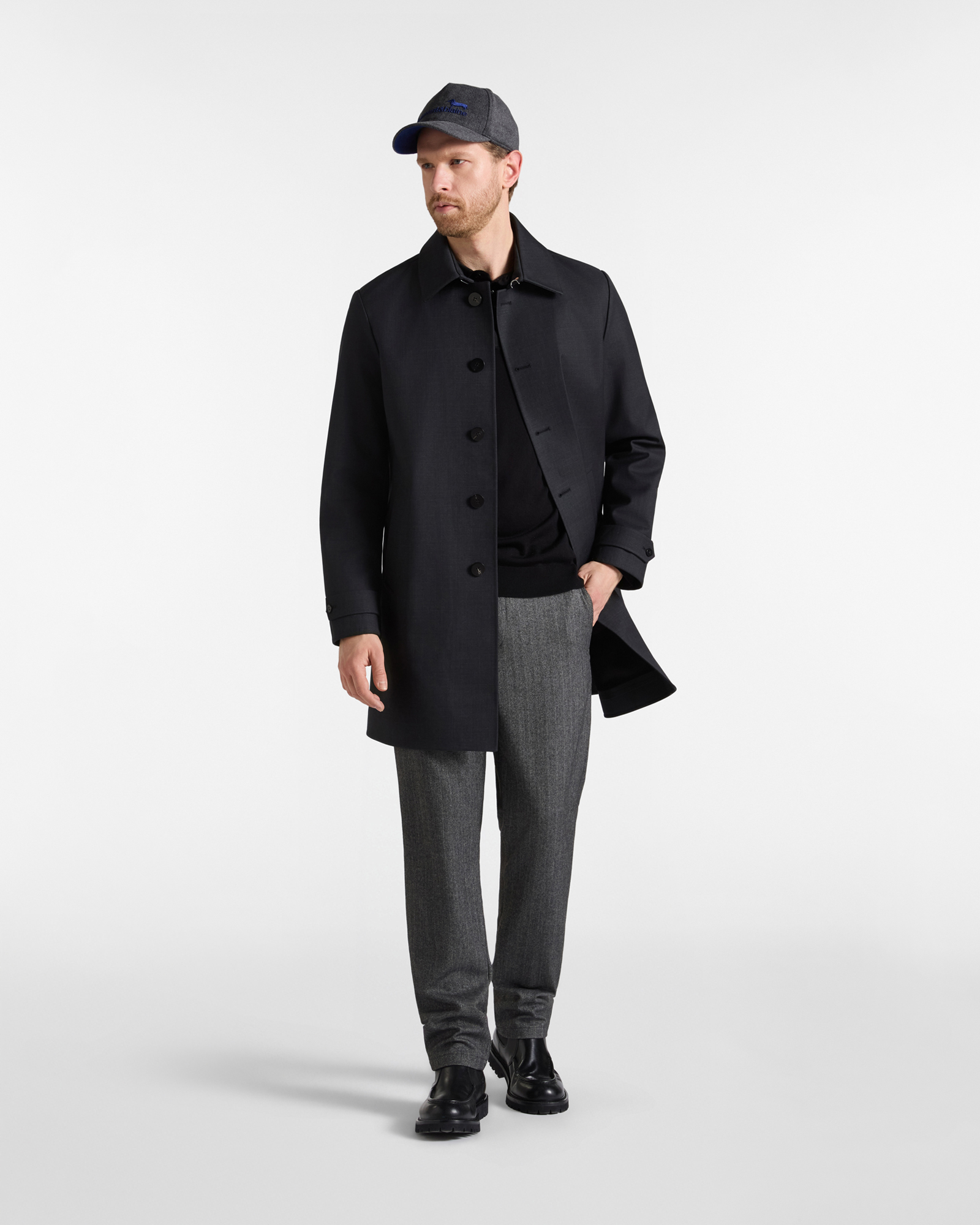 Men's grey technical wool short coat, ANTHRACITE, large image number 3
