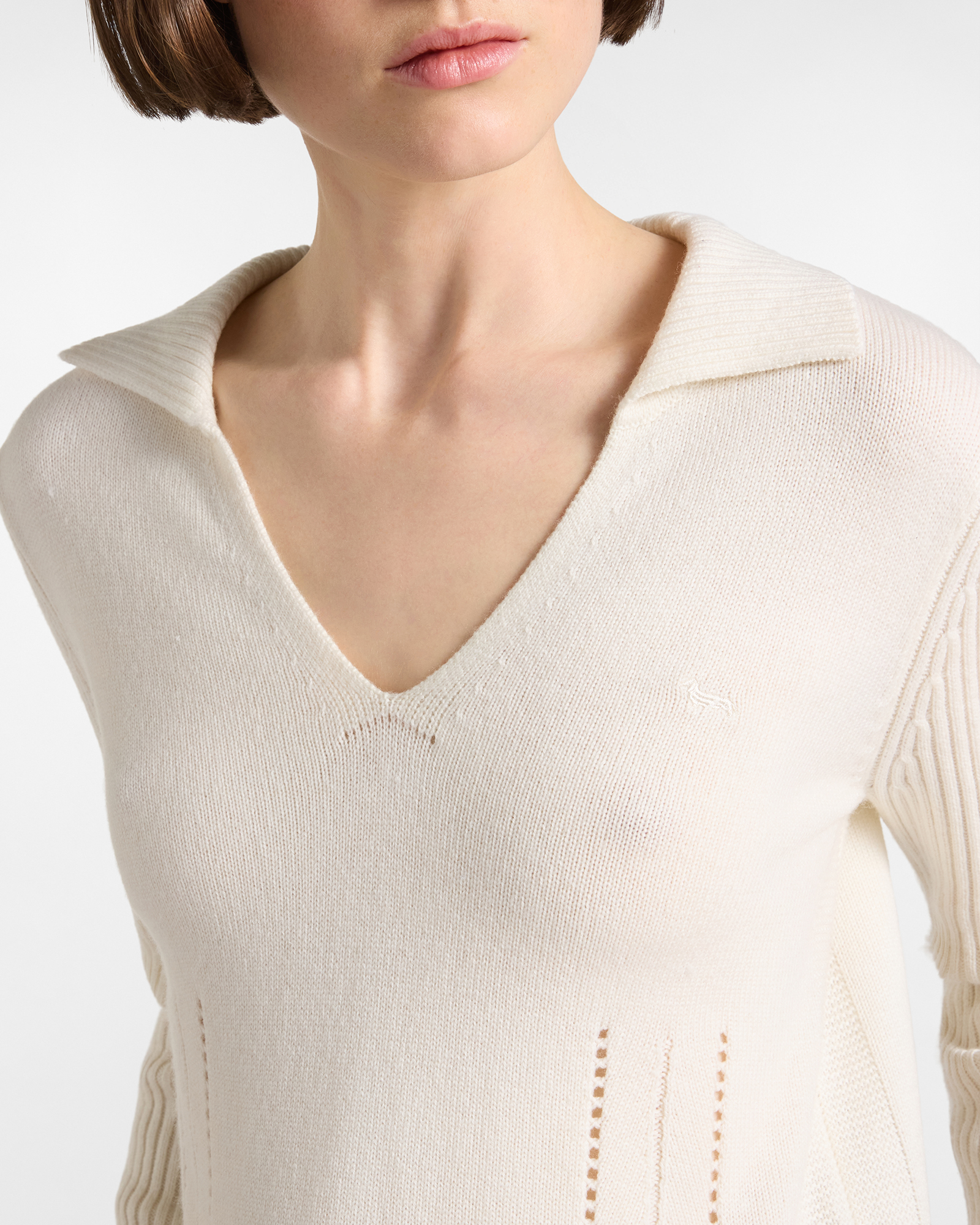 Women's polo collar sweater  wool blend with cashmere, WHITE, large