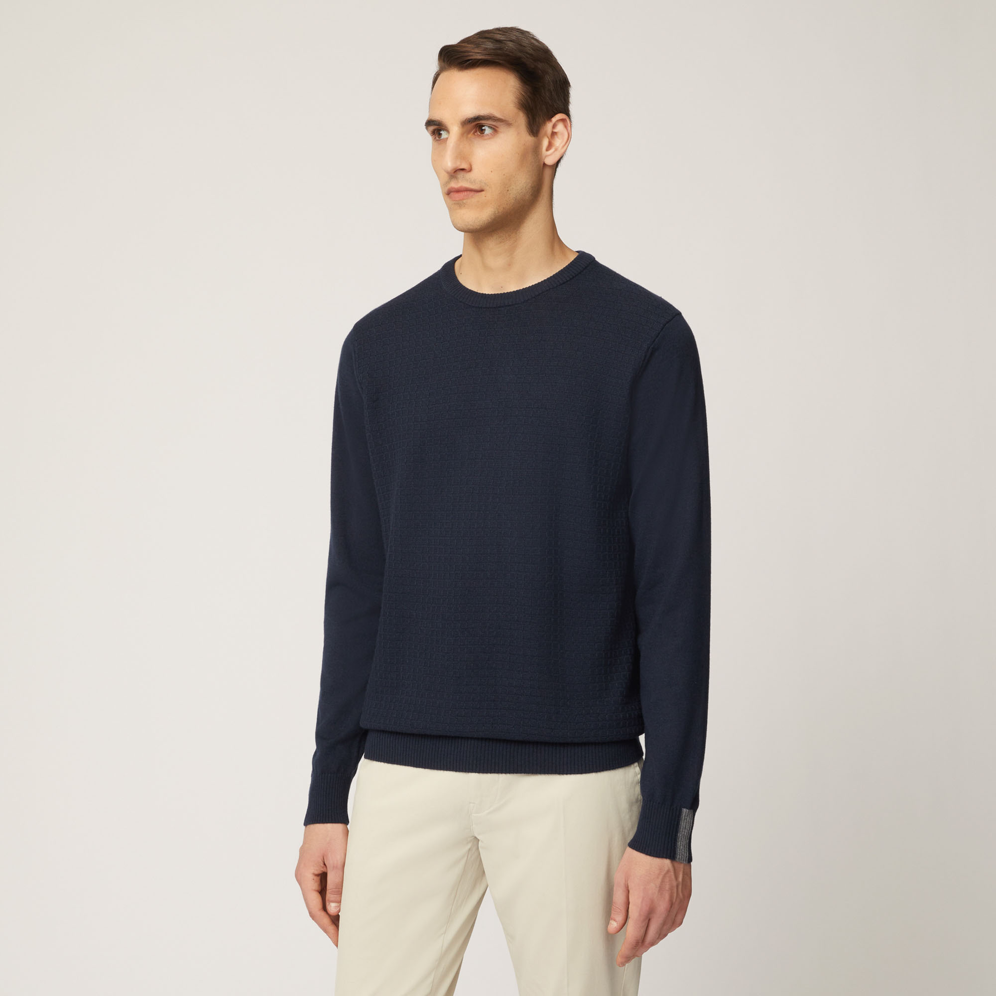 Pullover Girocollo In Misto Lana Con Texture 3D, Light Blue, large image number 0