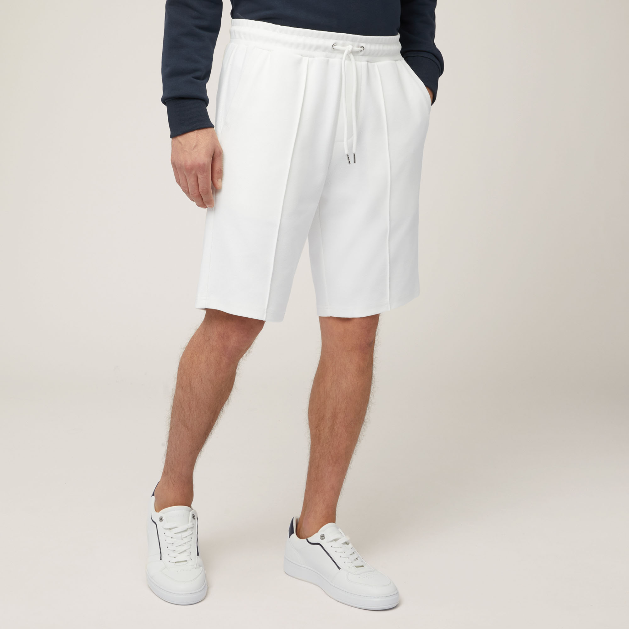 Pantalón corto de algodón elástico con bolsillo trasero, Blanco, large image number 0