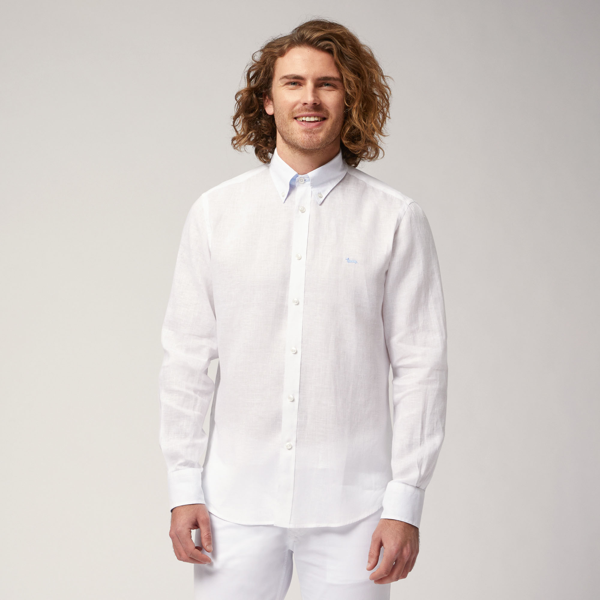 Camicia In Lino, Bianco, large
