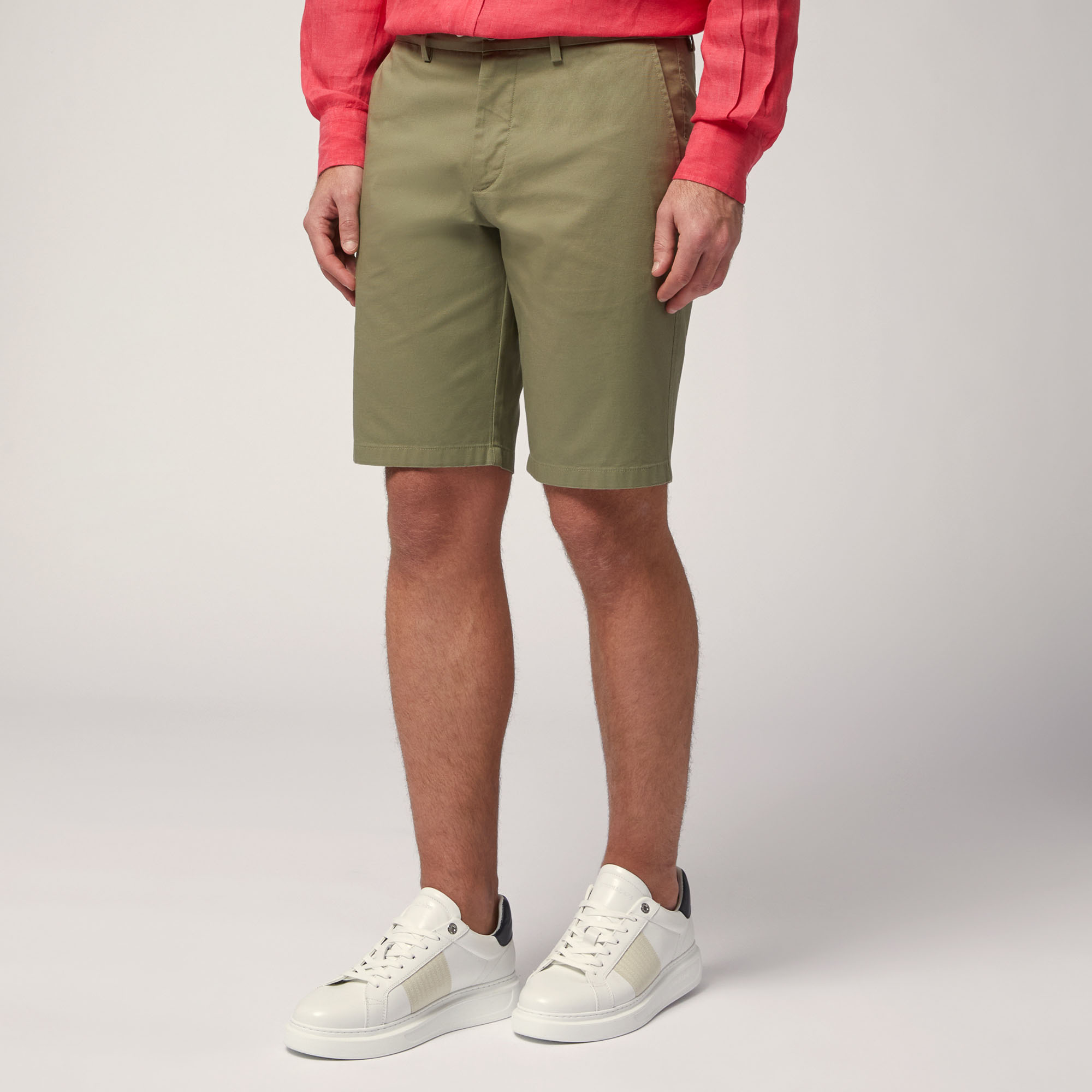 Stretch Cotton Bermuda Shorts, Green, large