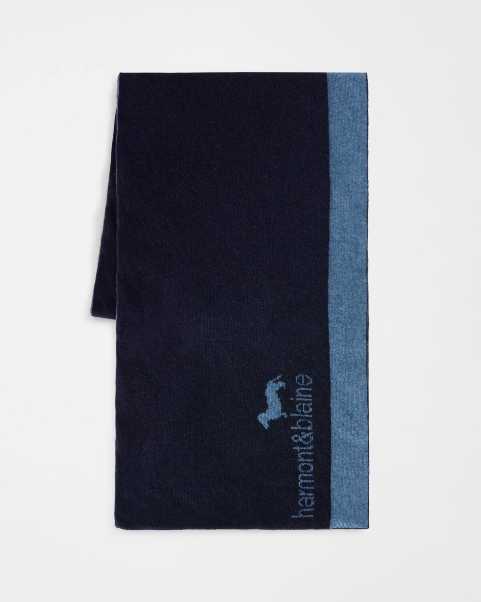 Men&rsquo;s wool scarf with navy blue jacquard logo