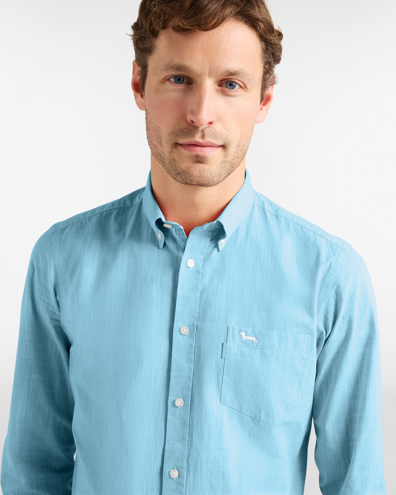 Men's narrow-fit cotton shirt with details, Celeste, large image number 2