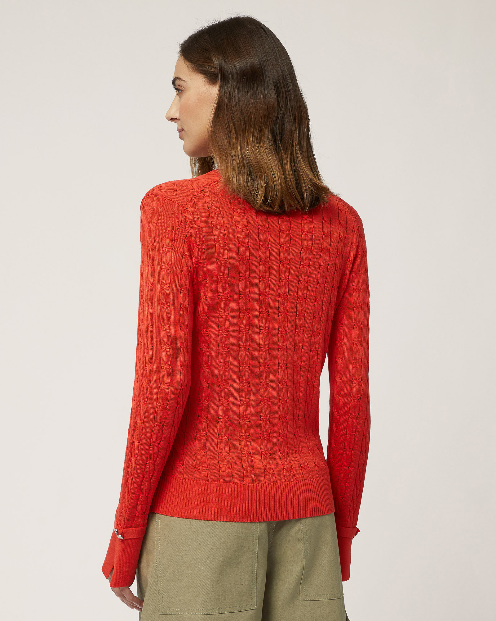 V-Neck Silk-Blend Sweater, Orange, large image number 1