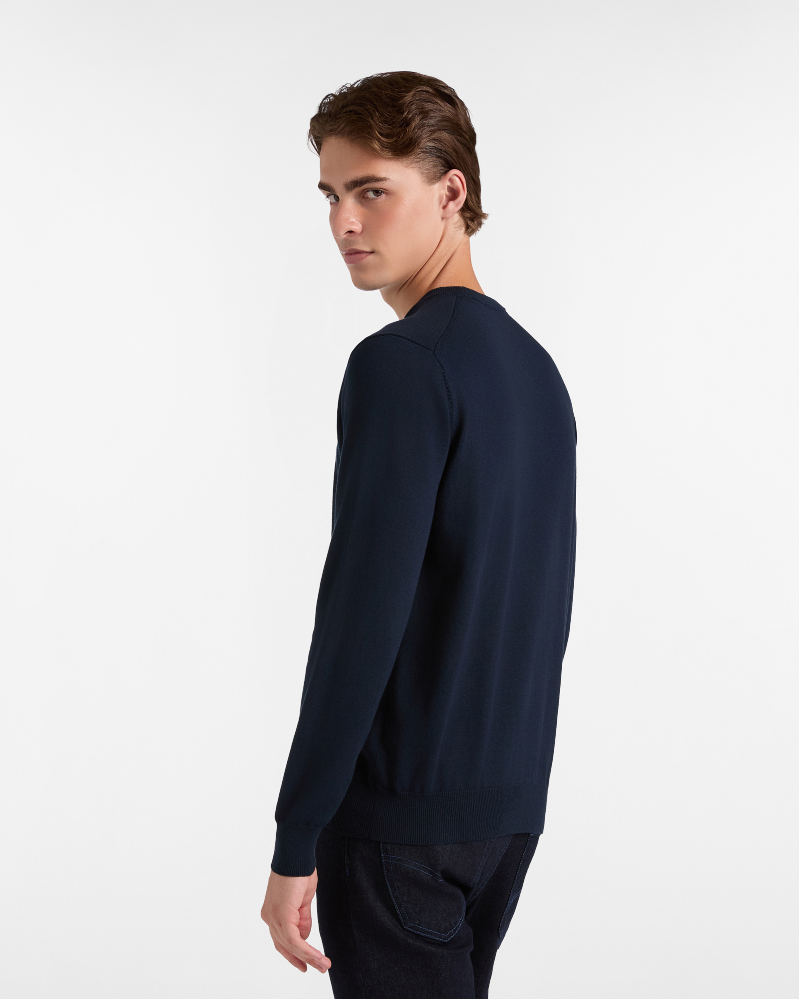 Wool and Cotton Pullover, Navy Blue, large image number 1