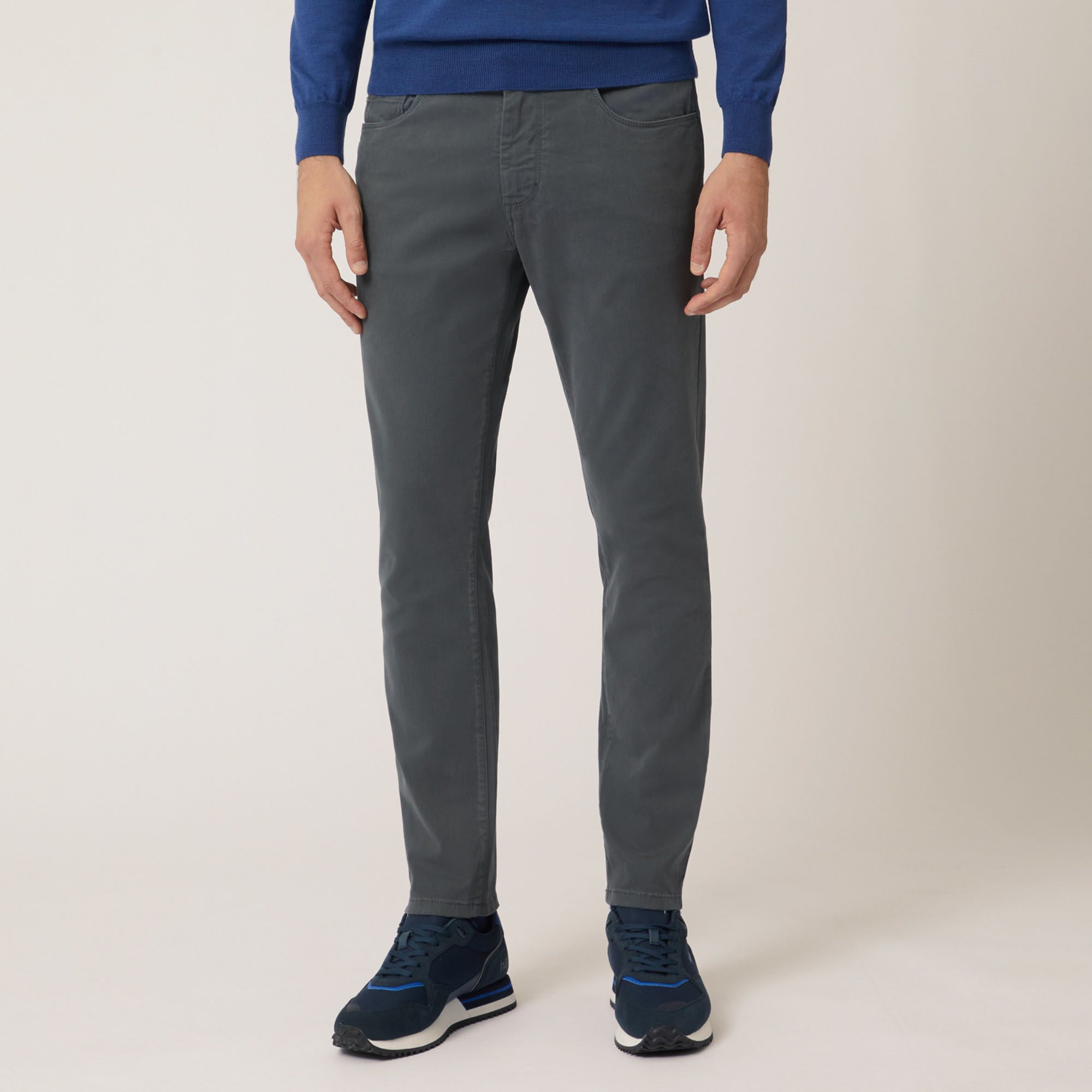 Slim-Fit Five-Pocket Pants, Gray, large image number 0