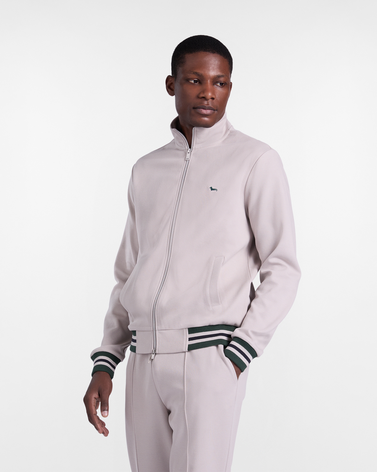 Sudadera con cremallera completa con detalles a rayas., Gris, large