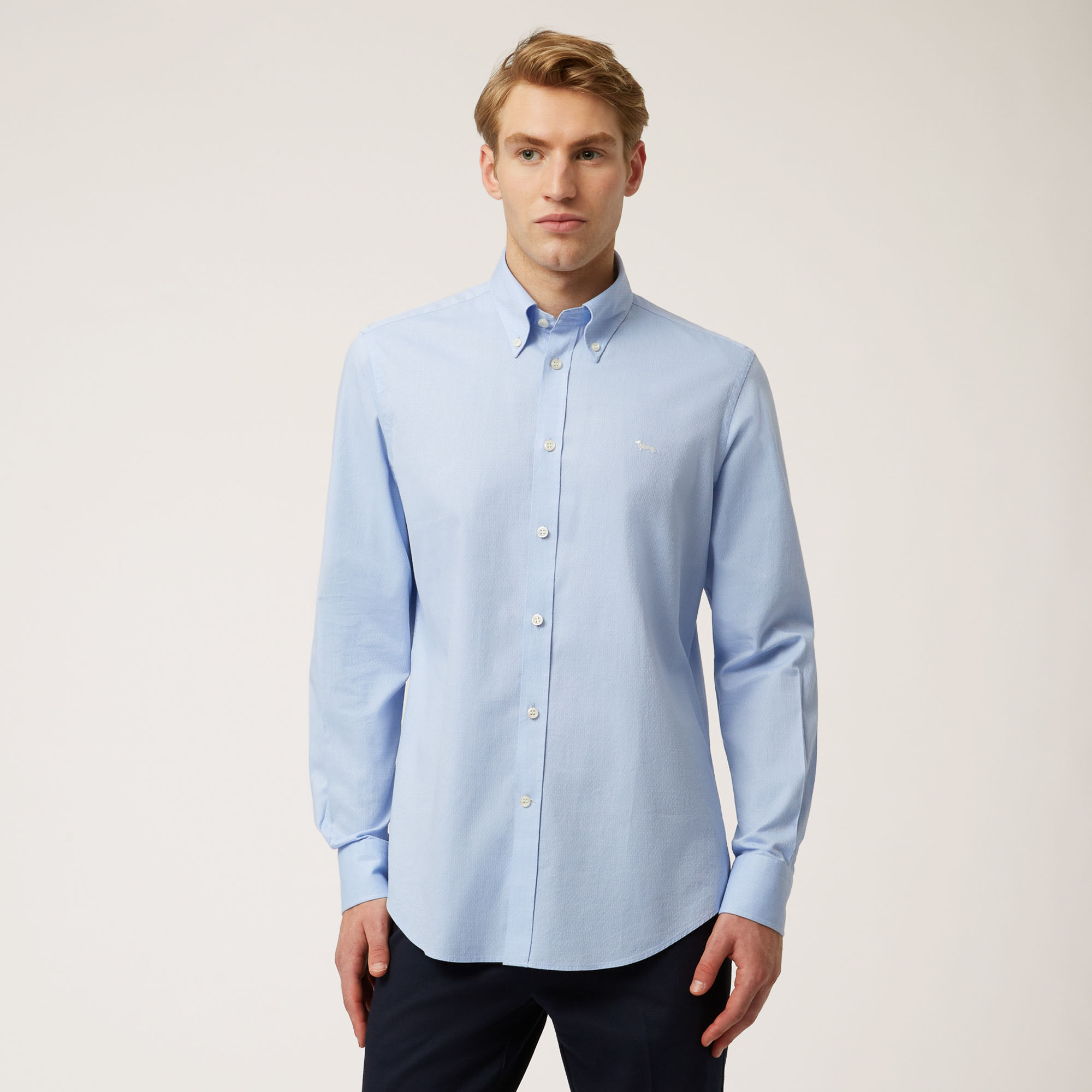 Cotton Shirt With Herringbone Collar Band, Light Blue, large image number 0