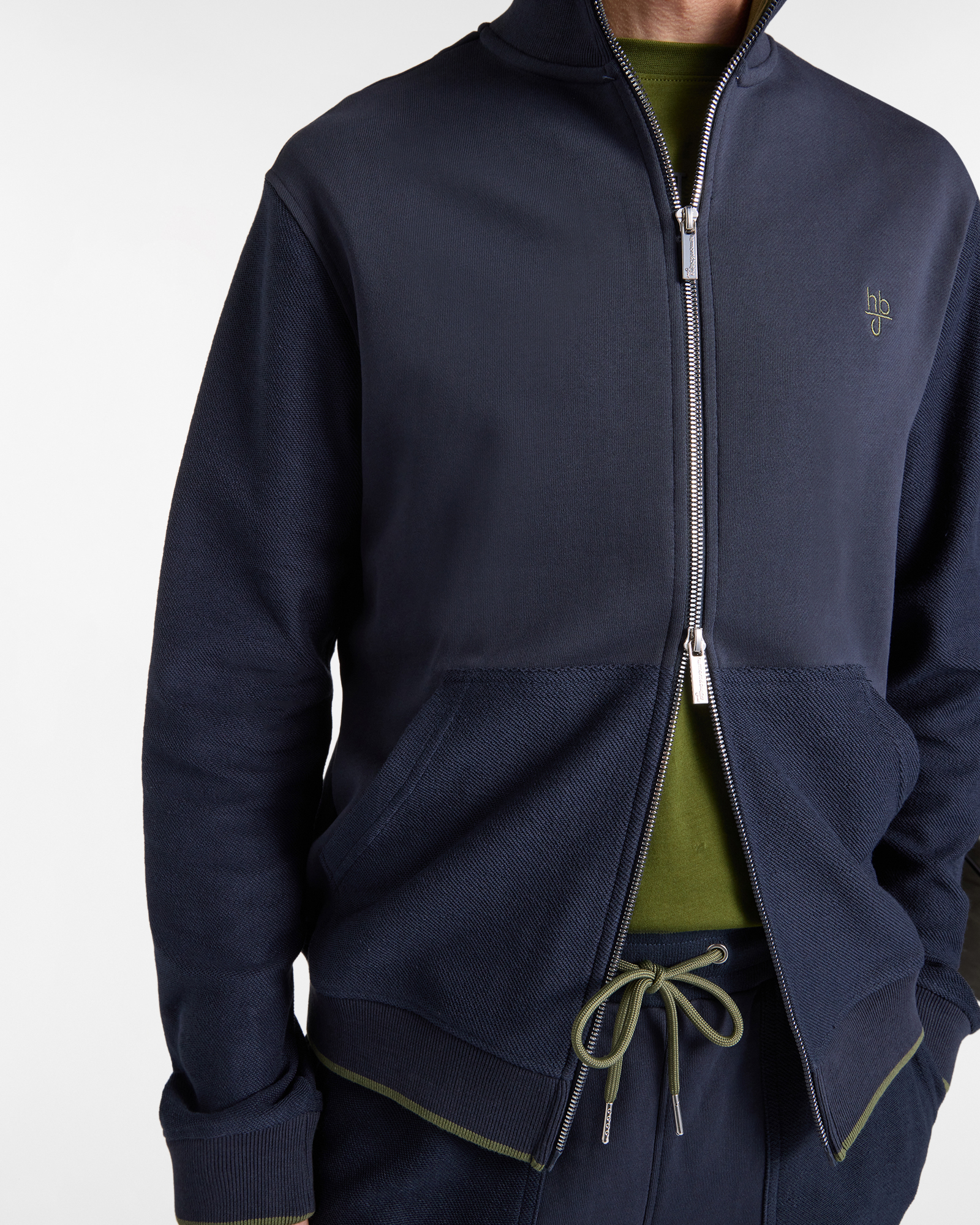 Felpa Uomo Full Zip e Tasche in Tessuto Reverse, Blu scuro, large image number 2