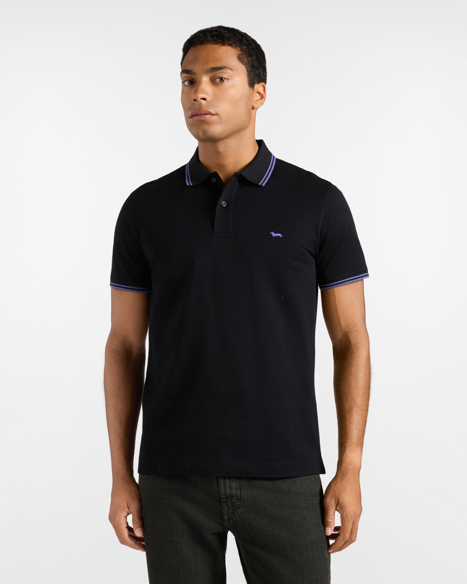 Men's short-sleeve black 100% pure cotton piqu&eacute; polo shirt