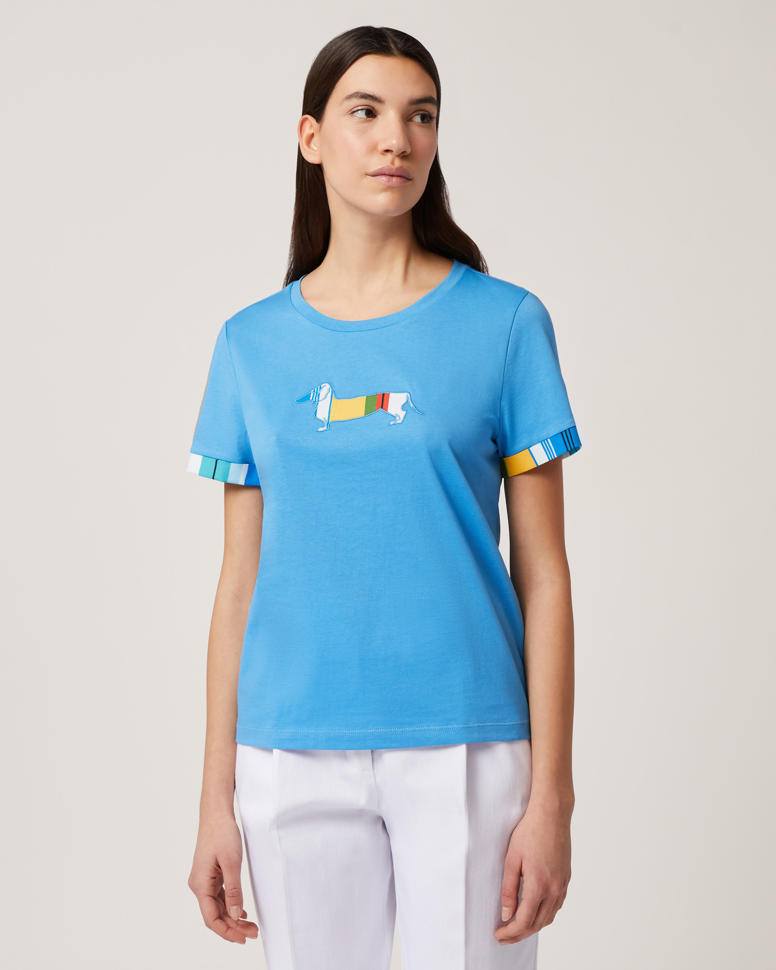 T-Shirt With Striped Patches, Light Blue, large image number 0