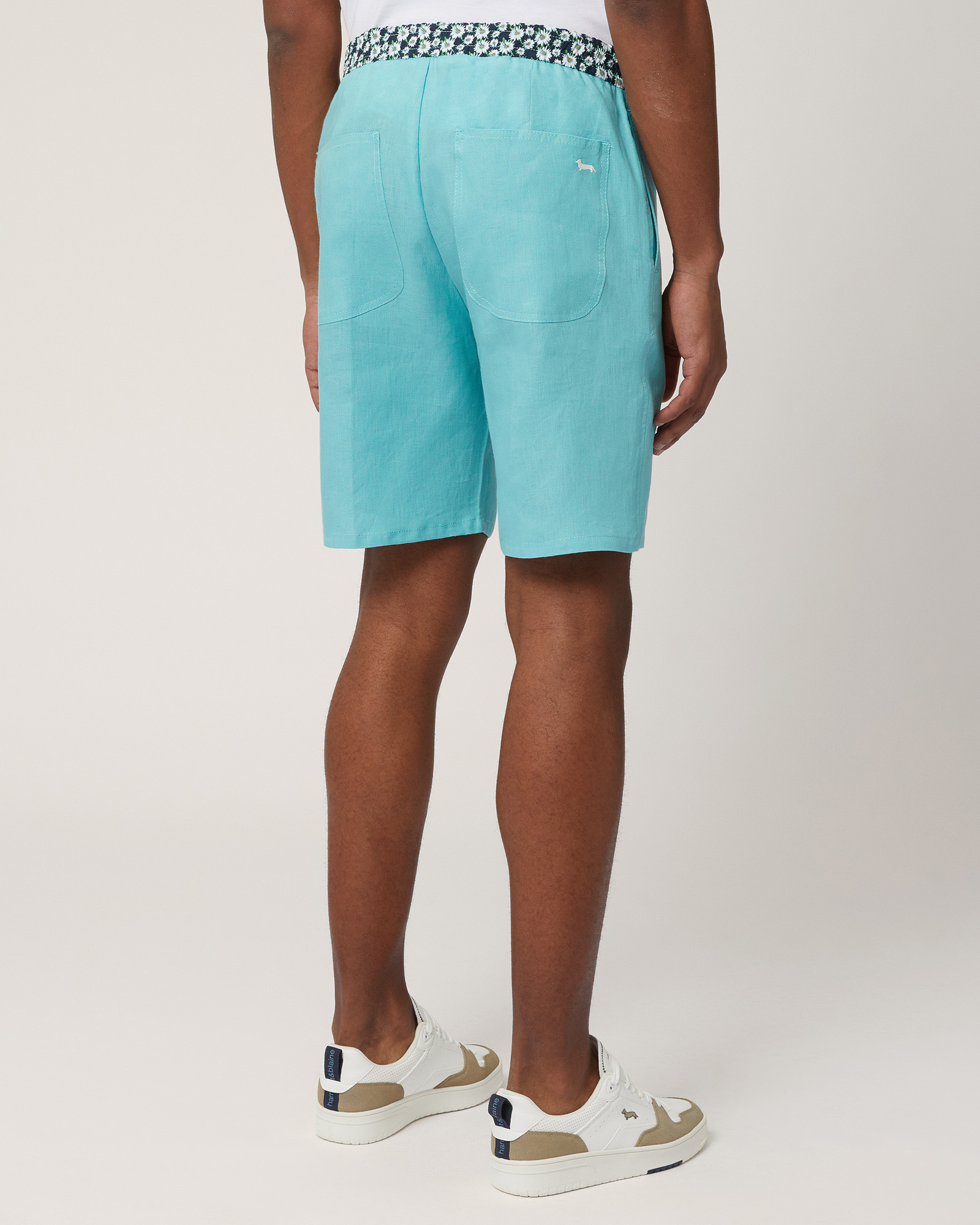 Linen Bermuda Shorts with Daisies, Turquoise, large image number 1
