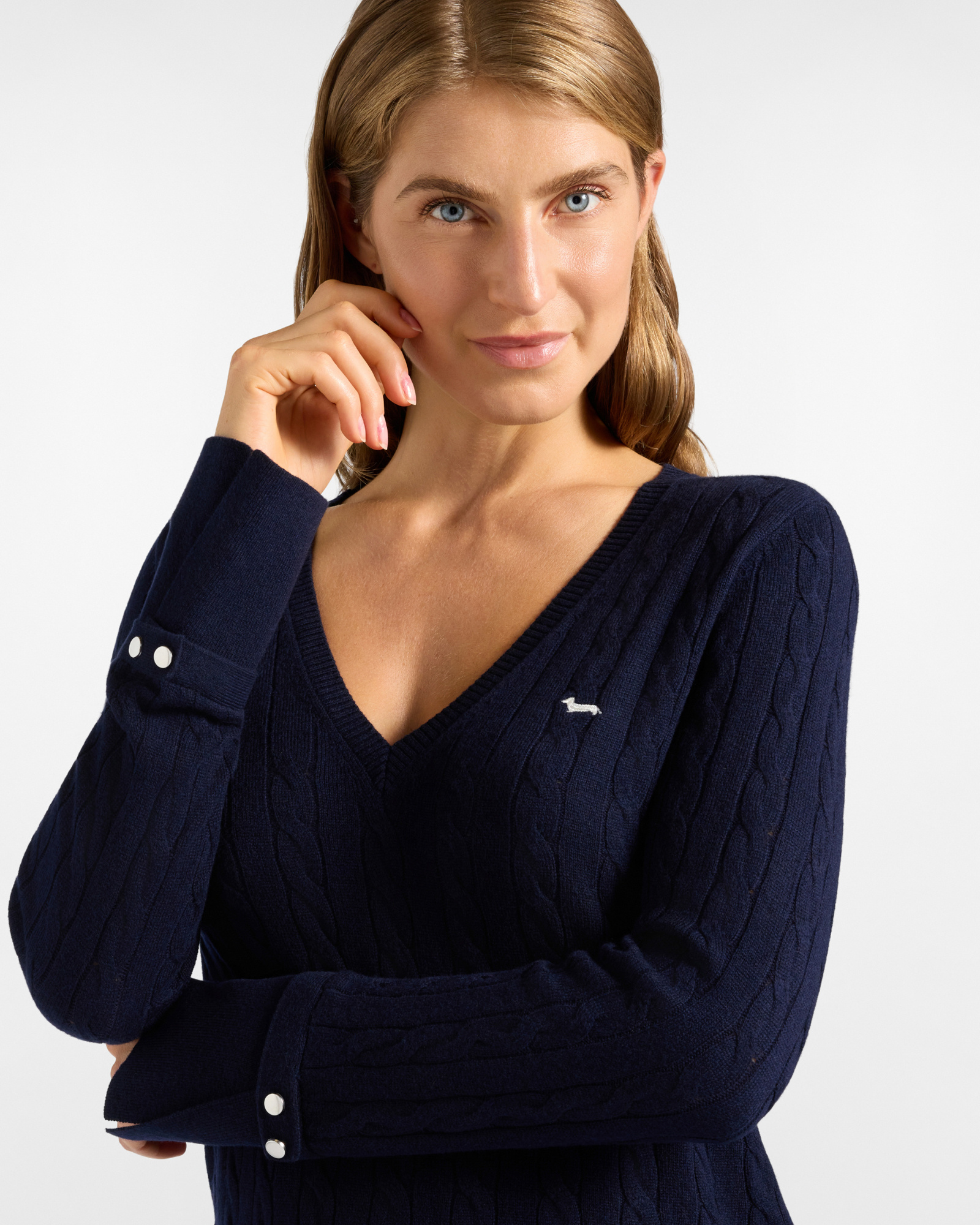 Women's regular fit V-neck sweater in  wool blend with cashmere, NAVY BLUE, large image number 2
