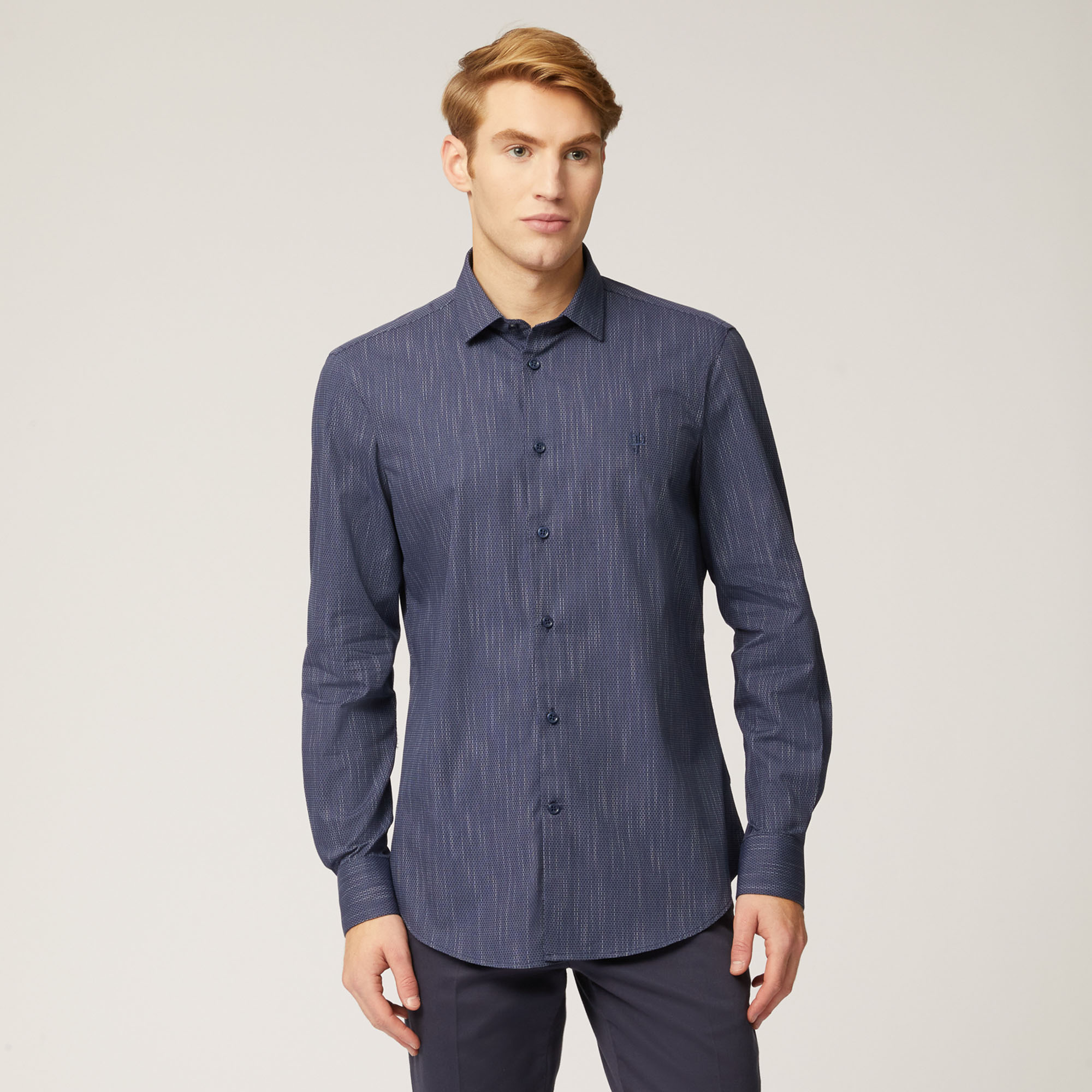 Camicia In Cotone Strutturato, Blu, large