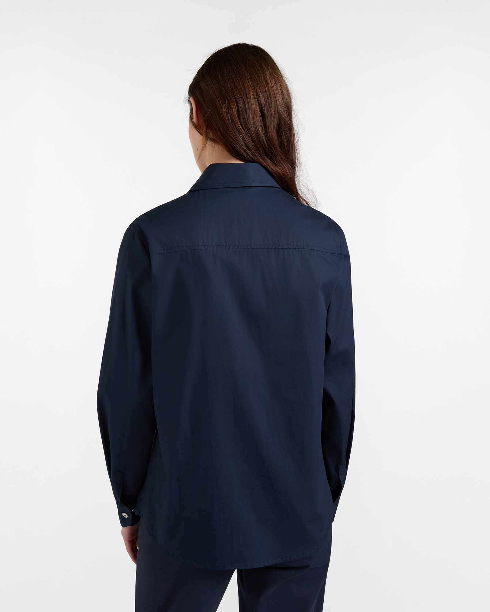 Women's solid shirt with tie fabric details, NAVY BLUE, large
