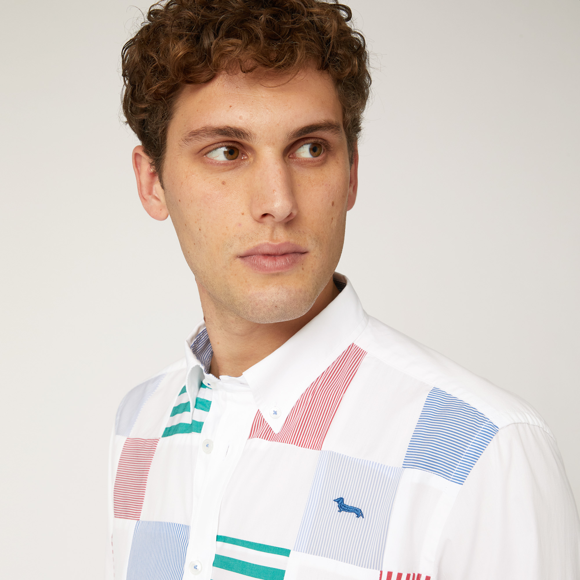 Cotton Shirt with Contrasting Squares, White, large image number 2