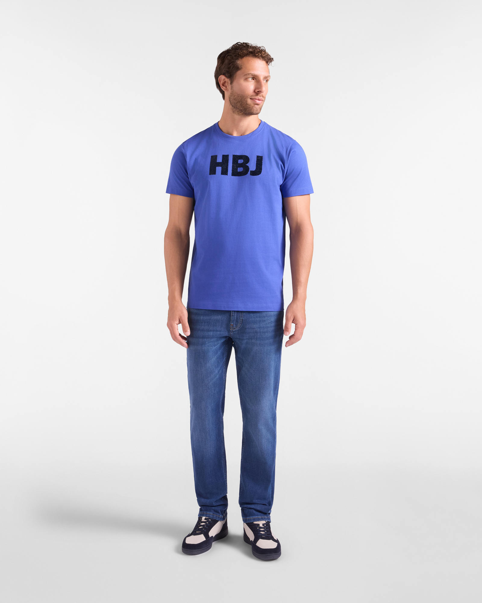 T-shirt HBJ Uomo con Stampa HBJ in Puro Cotone, BLU ELETTRICO, large