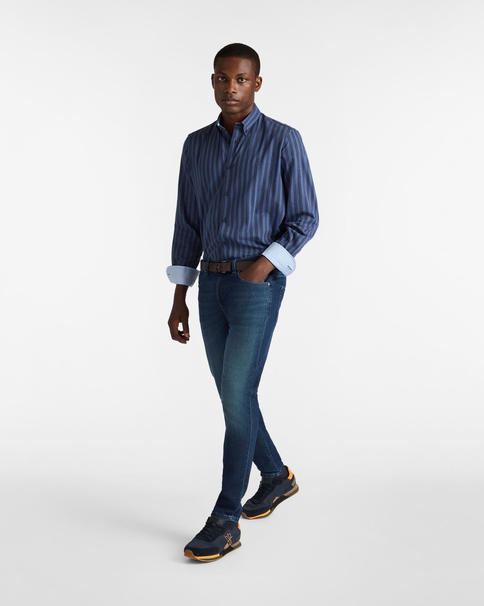 Striped Cotton Shirt, Dark Blue, large image number 3