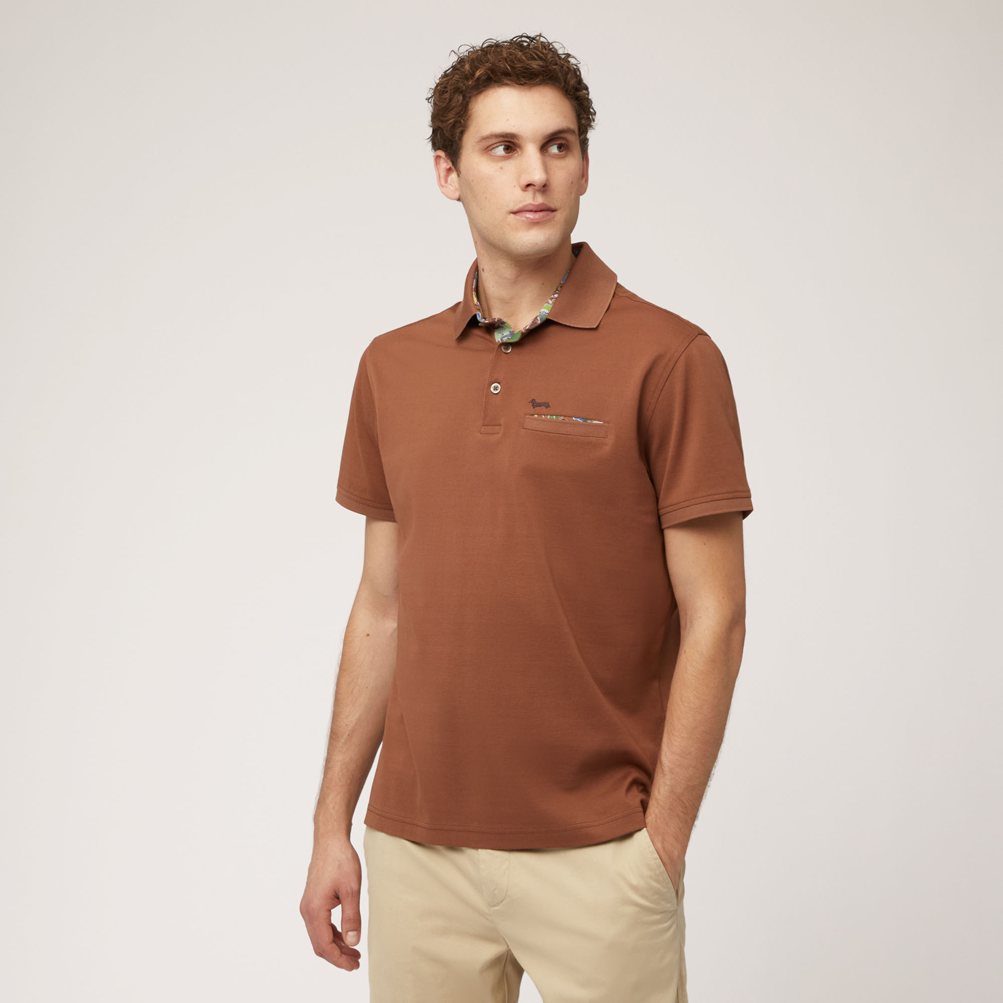Polo with Printed Details, Brown, large