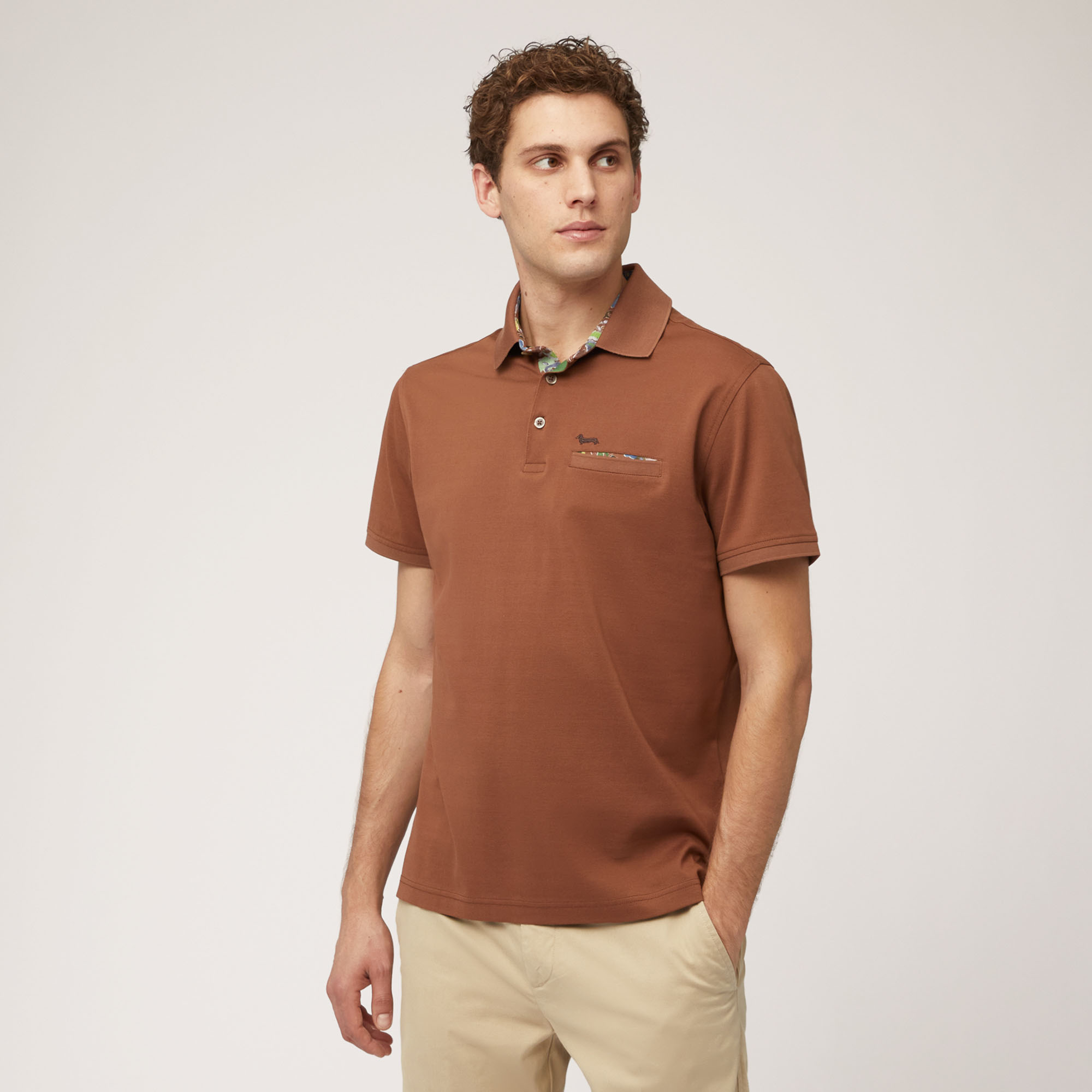 Polo with Printed Details, Brown, large image number 0