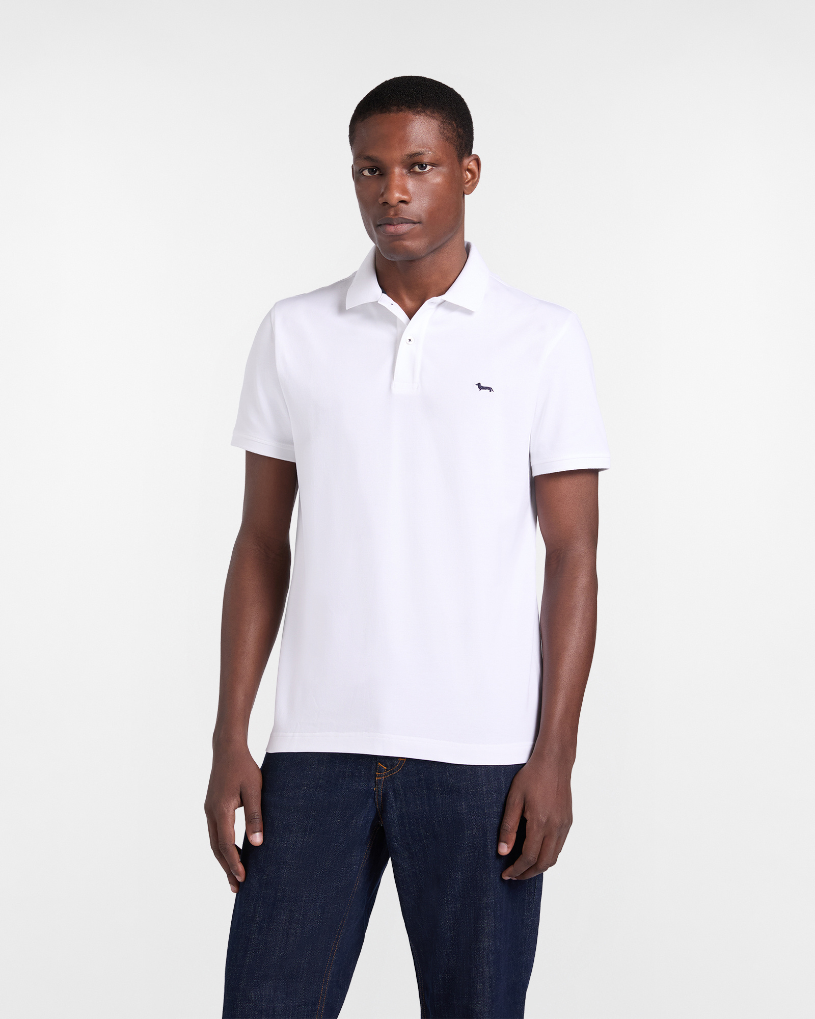 Basic stretch piqu&eacute; polo shirt, White, large