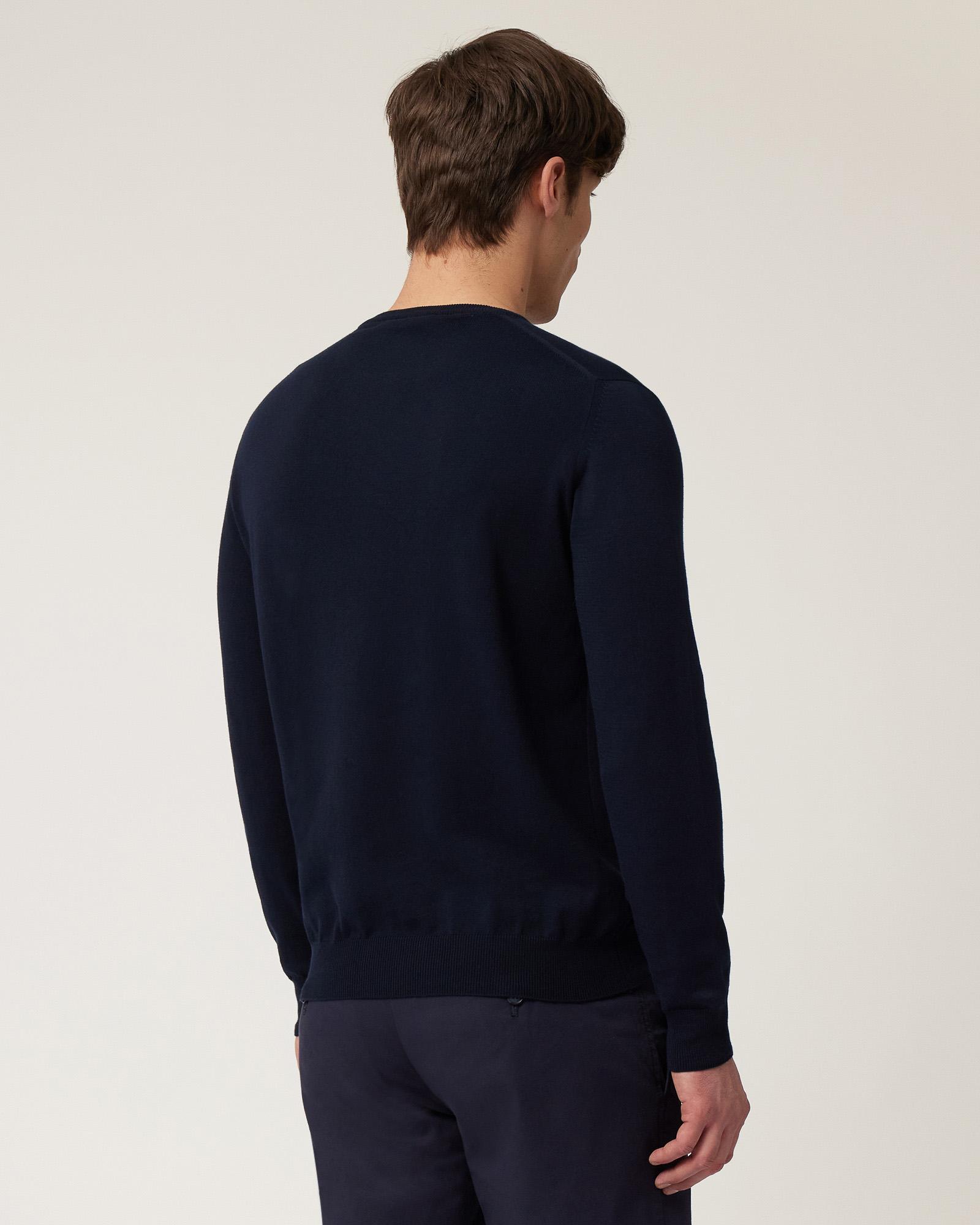 Cotton Crew Neck Pullover, Navy Blue, large image number 1