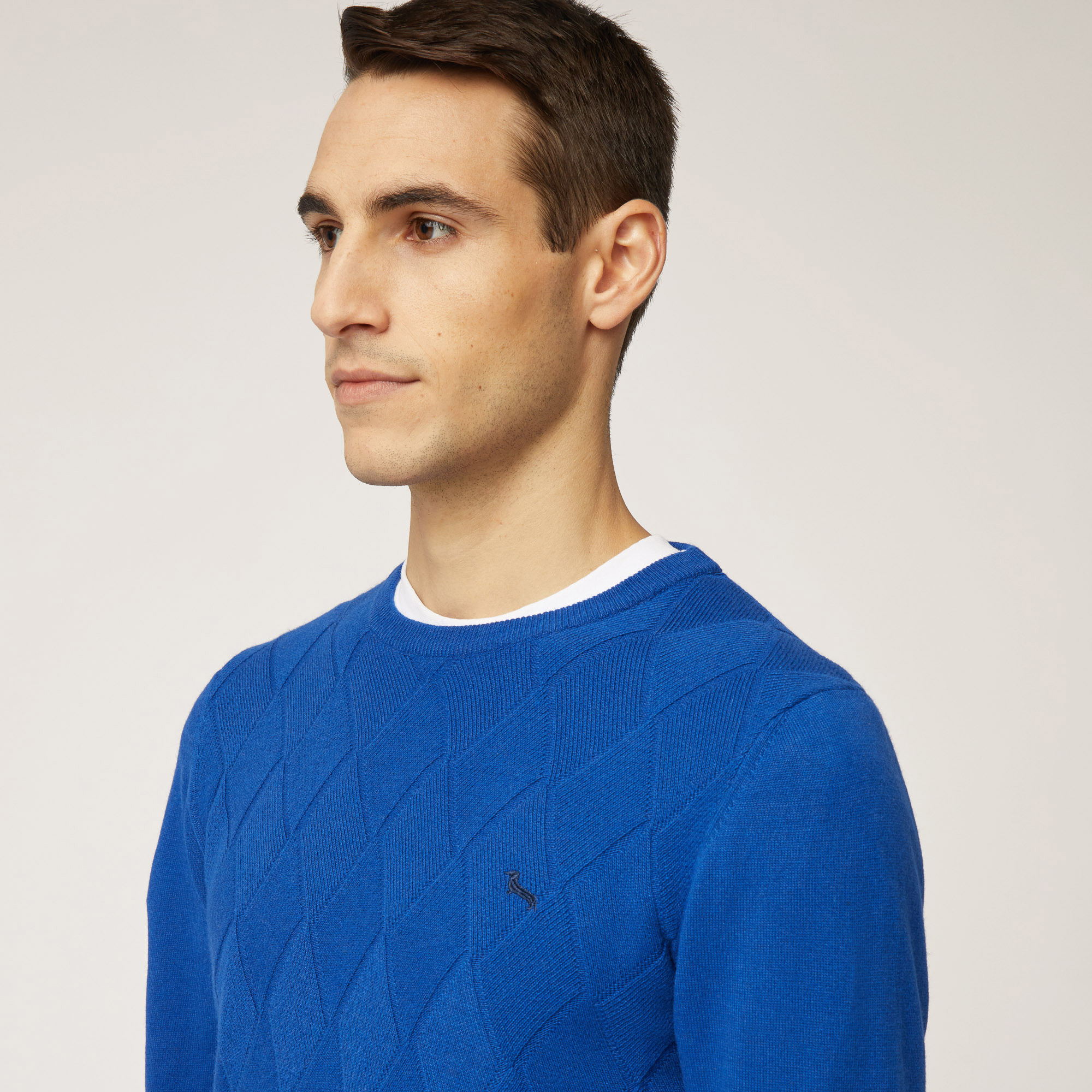 Jersey De Cuello Redondo Con Rombos En La Parte Delantera, Azul, large image number 2