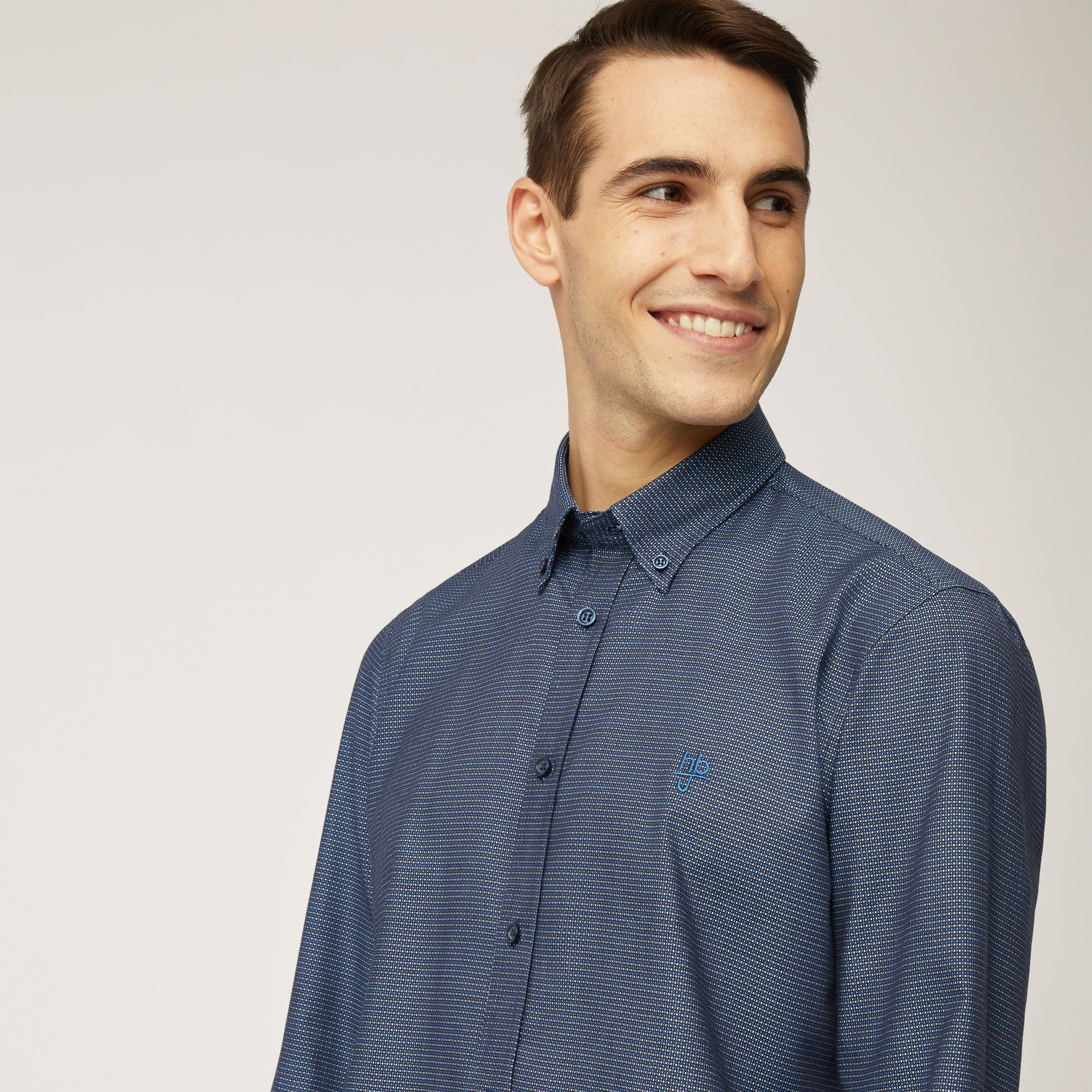 Camicia Narrow Fit In Micro Fantasia, Blu, large image number 2