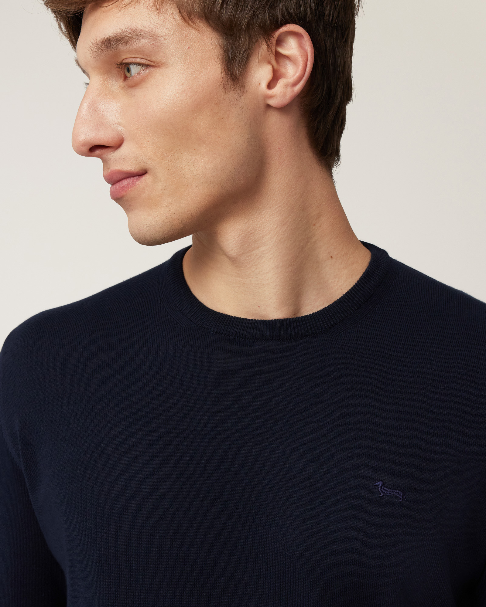 Cotton Crew Neck Pullover, Navy Blue, large image number 2