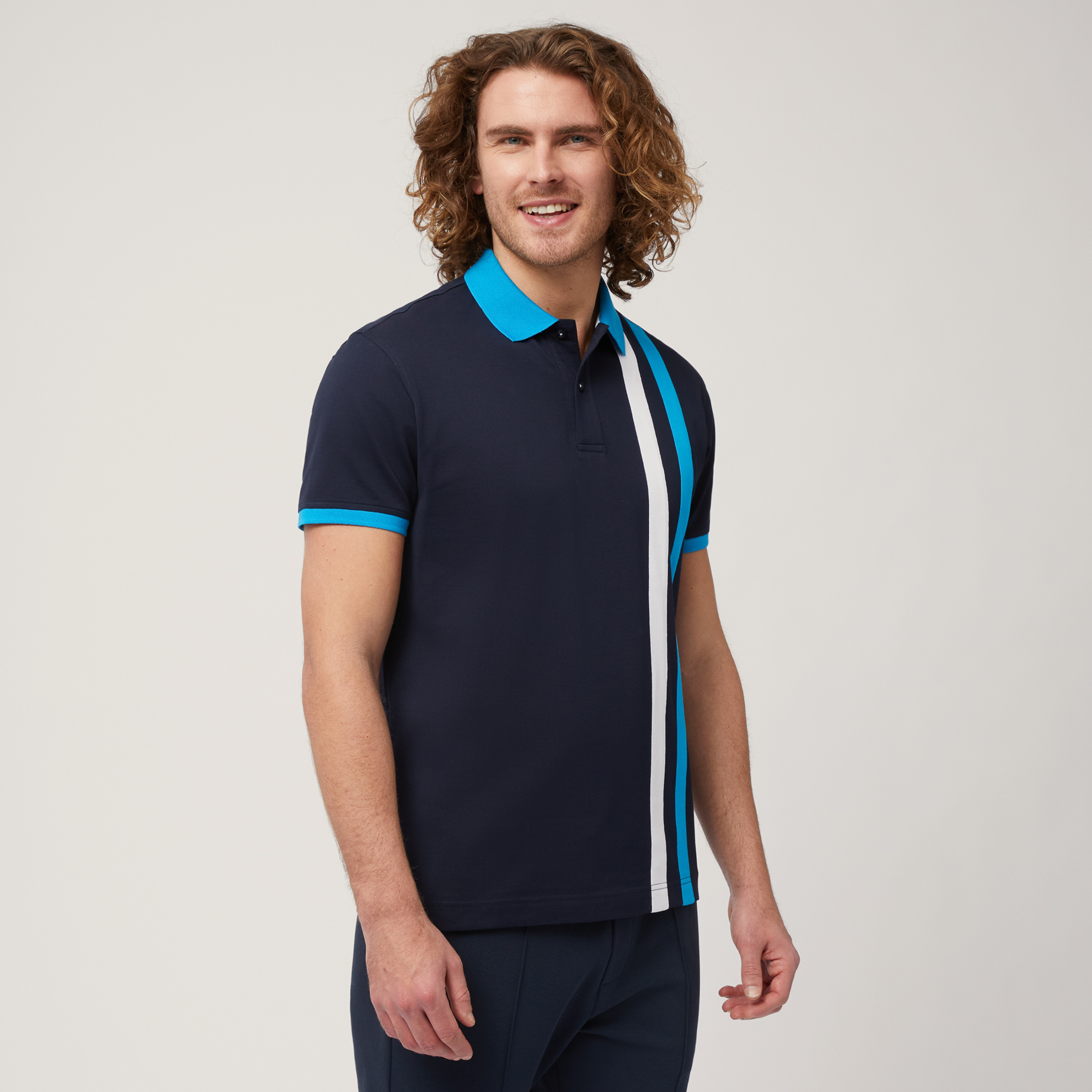 Polo Con Fasce A Contrasto, Blu Navy, large