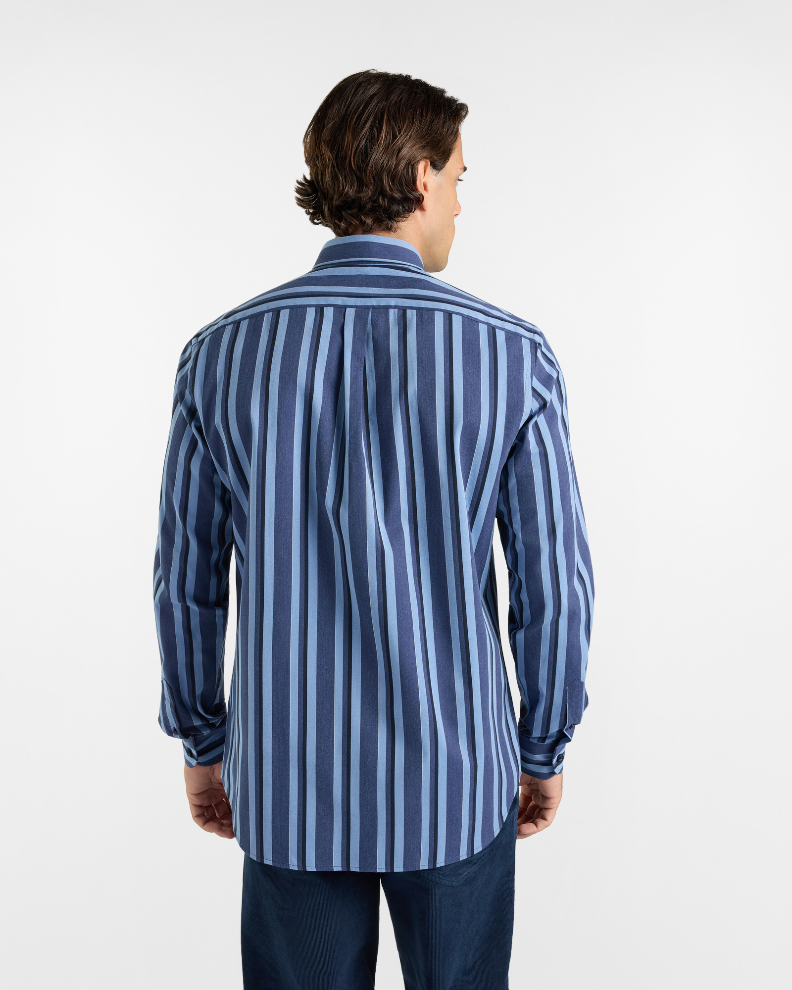 Camicia HBJ Uomo Regular Fit con collo Montecarlo in puro cotone a righe, BLU DENIM, large