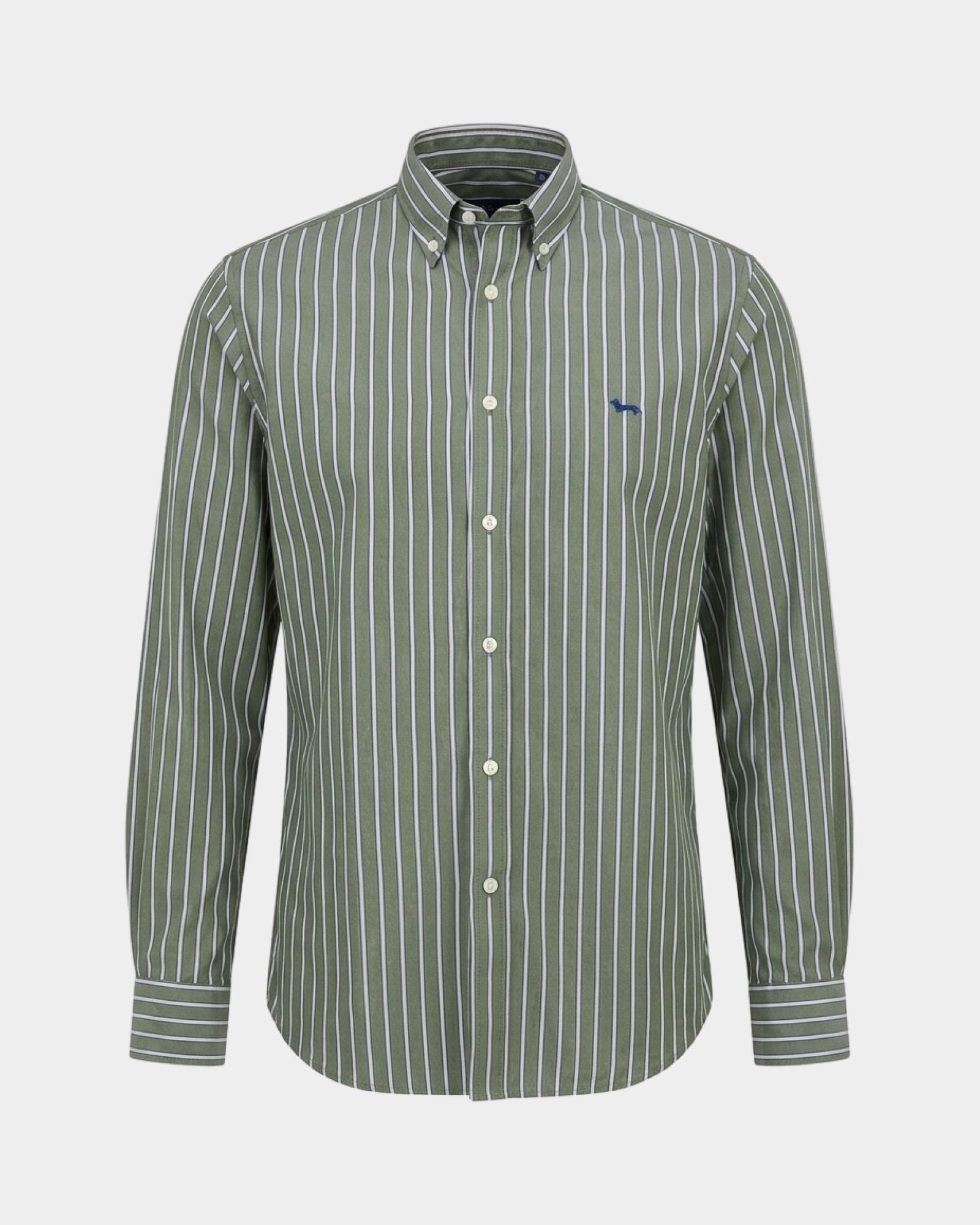 Men's regular-fit cotton shirt with regimental stripes, SPORT GREEN, large