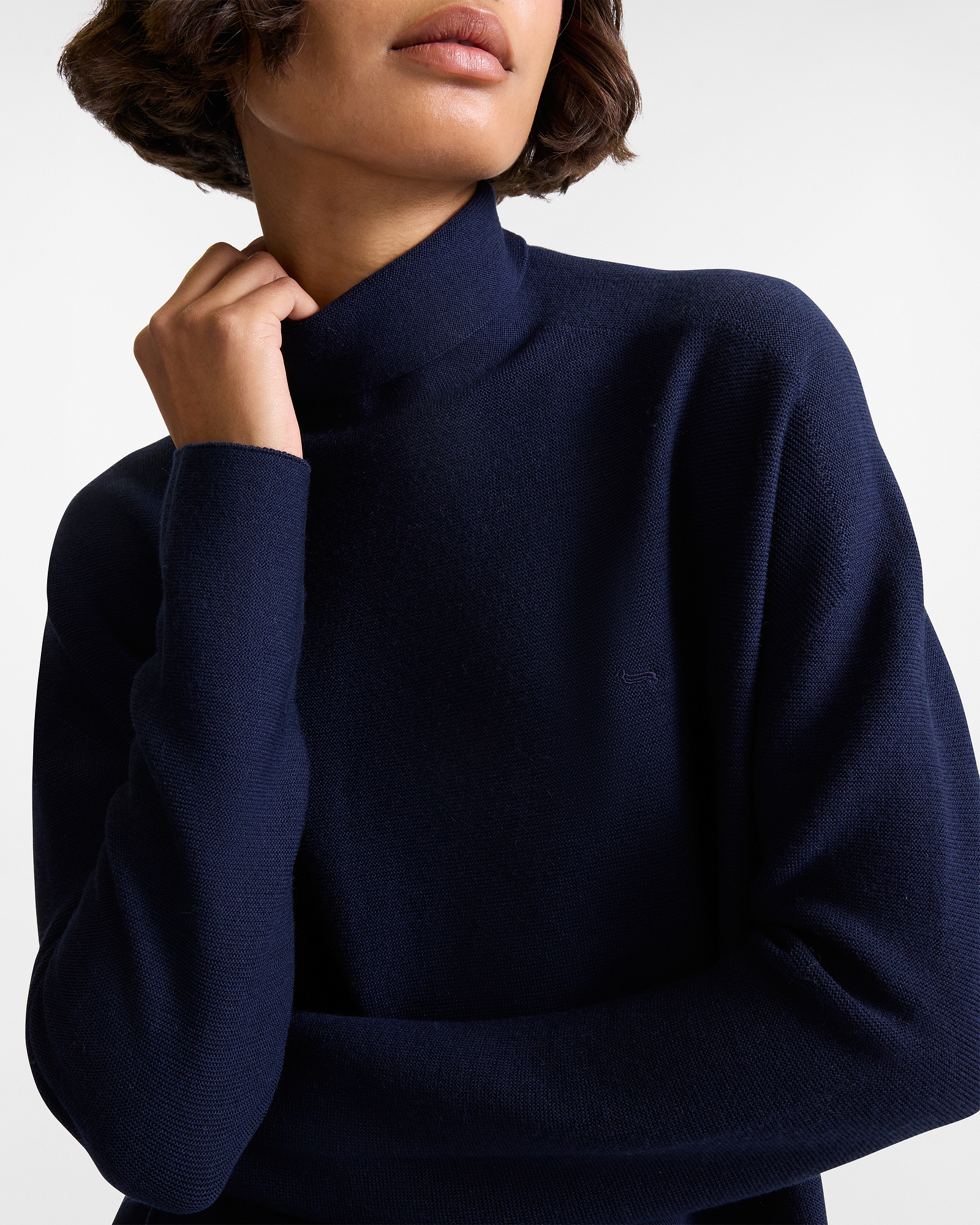 Mock Neck Wool Sweater, Navy Blue, large image number 2
