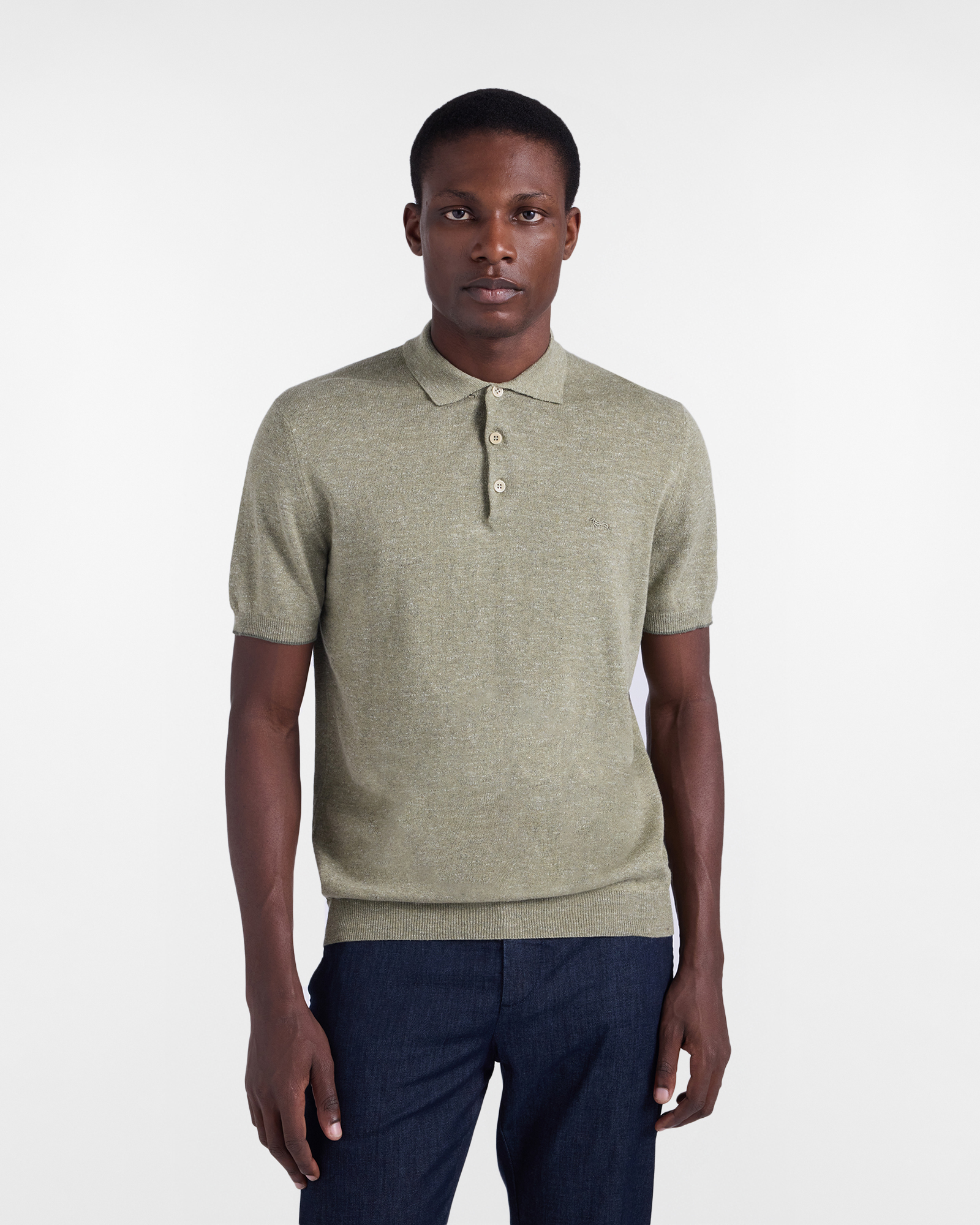 Men's knit polo shirt with tweed effect