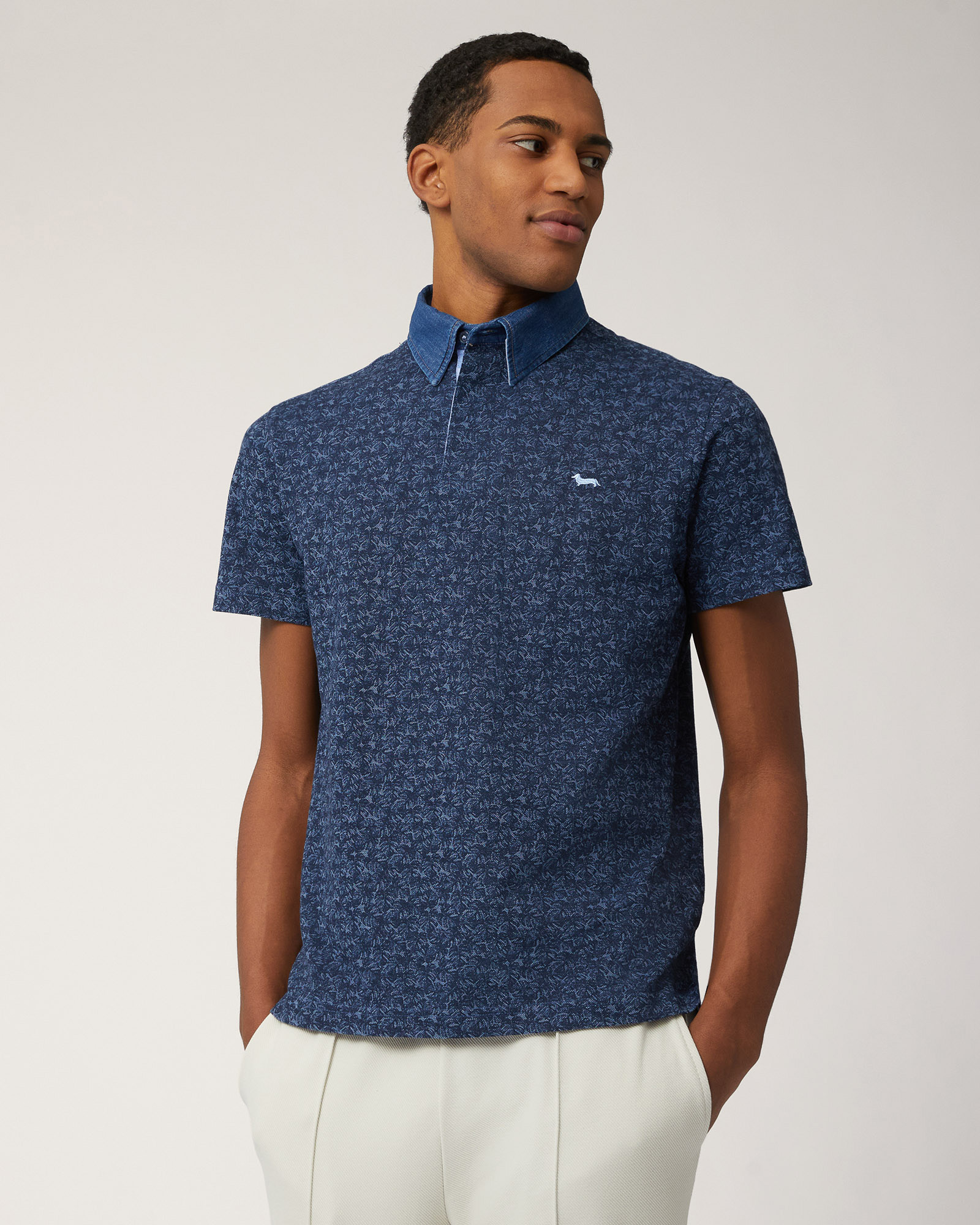 Polo de piqué estampado, Marino, large image number 0