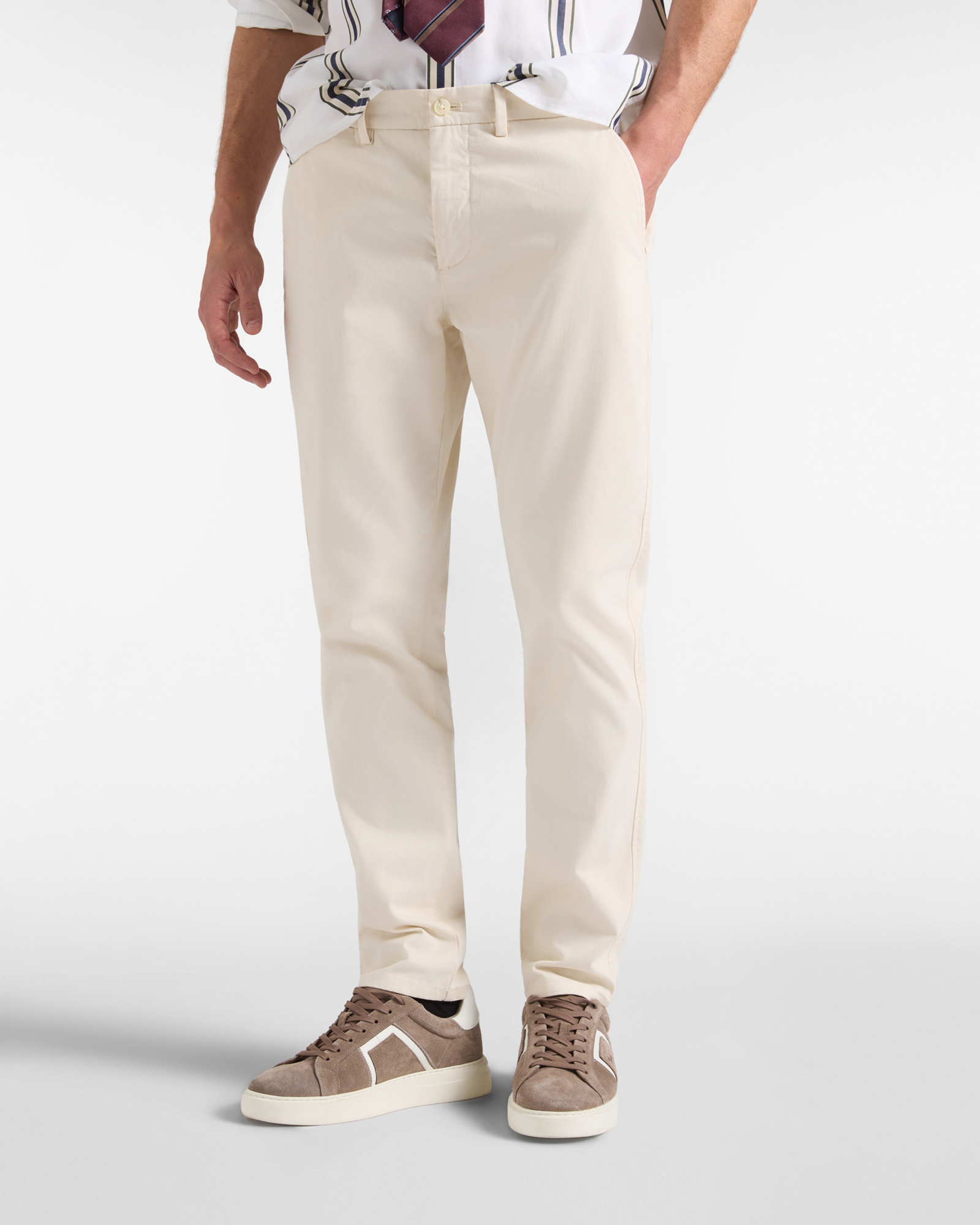 Pantalone Chino Uomo in cotone stretch beige Narrow Fit
