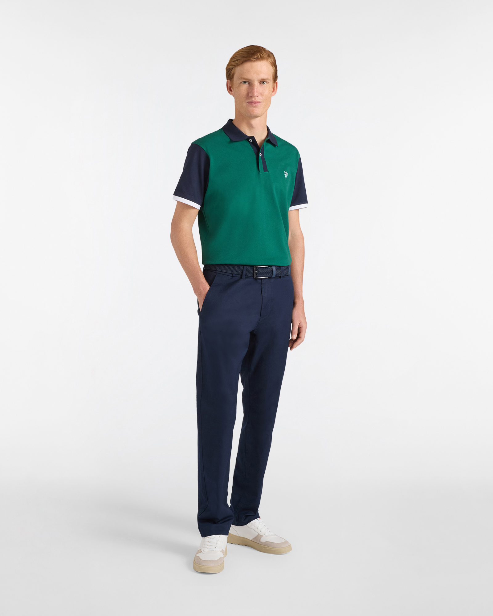 Men's regular-fit polo shirt with short bi-color sleeves, Bottle green, large image number 3