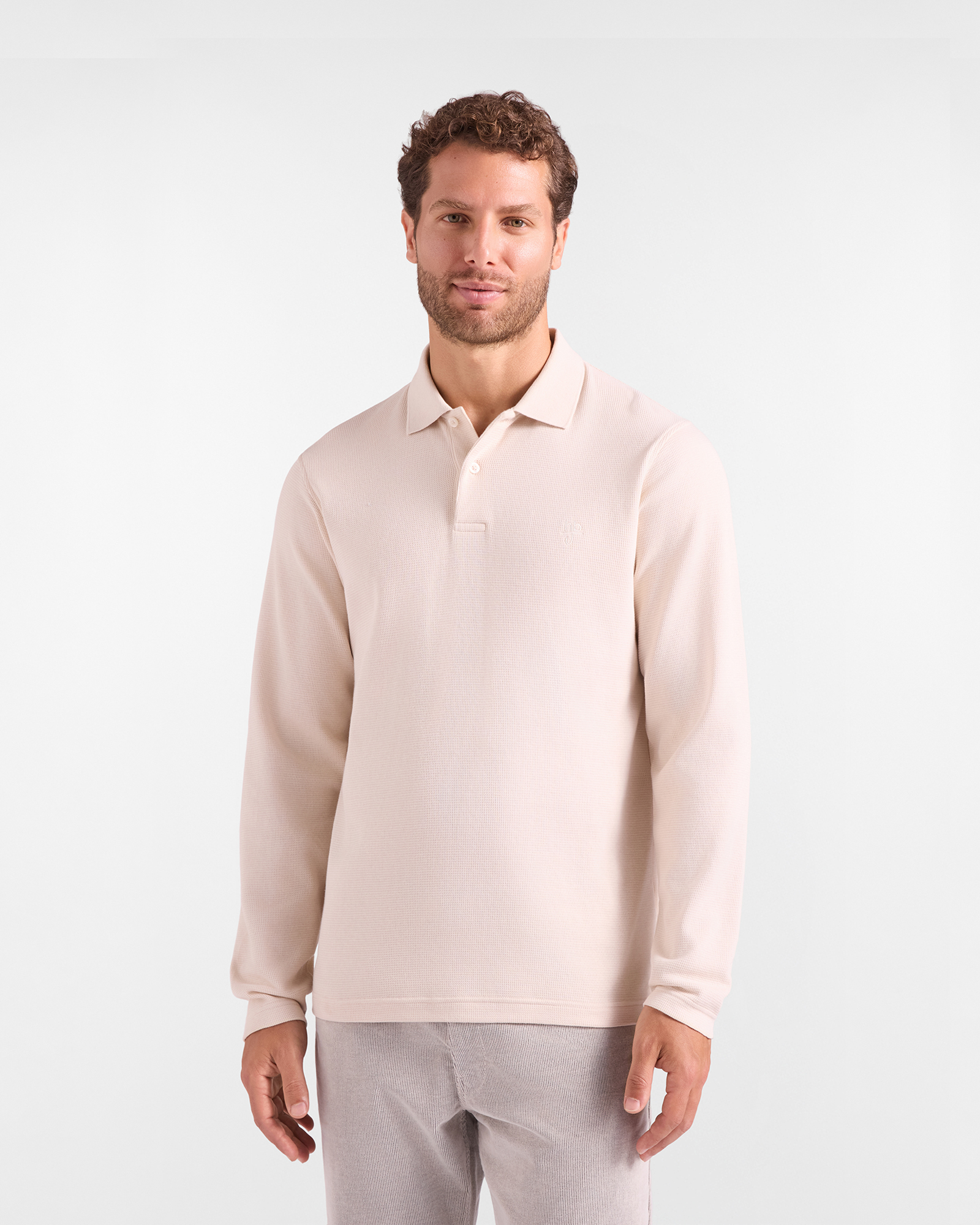 Polo HBJ Uomo Manica Lunga in Jersey Jacquard di Cotone Bianco Naturale