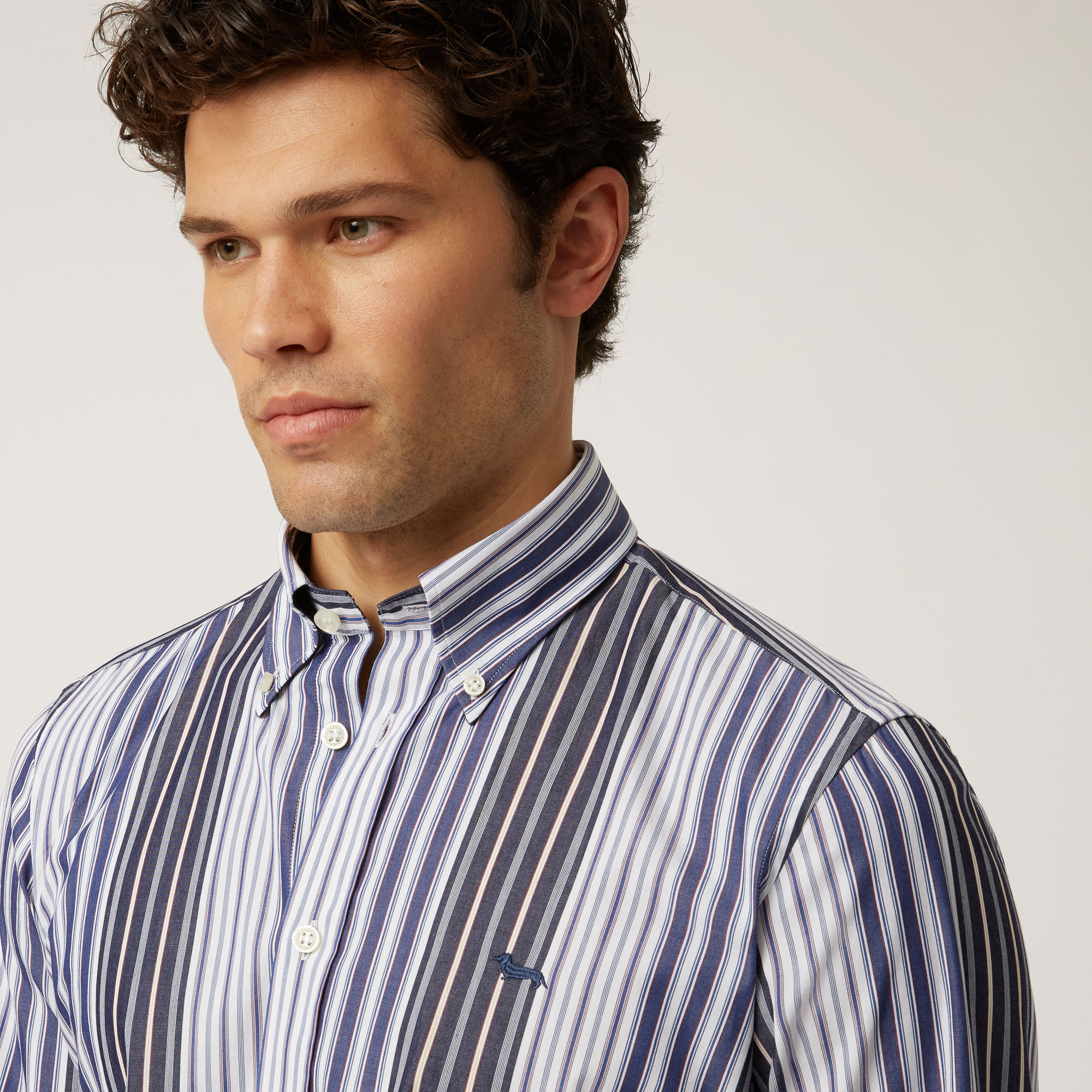Cotton Shirt With Mixed Stripes, Blue, large image number 2
