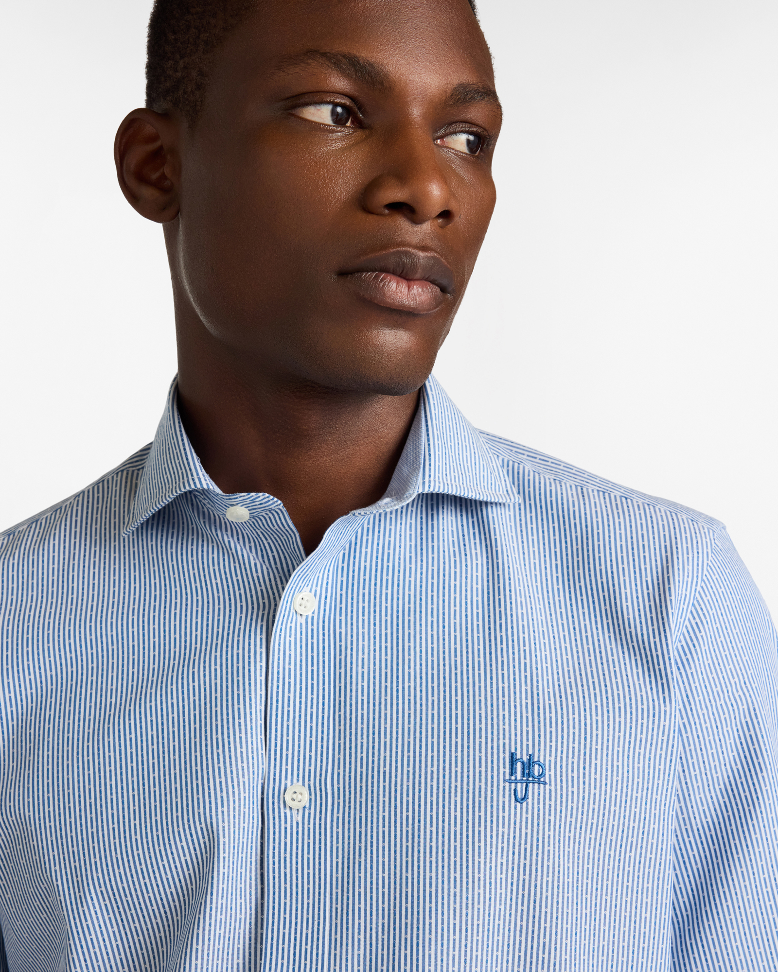 Camicia a Righe in Cotone con Collo alla Francese, Azzurro, large image number 2