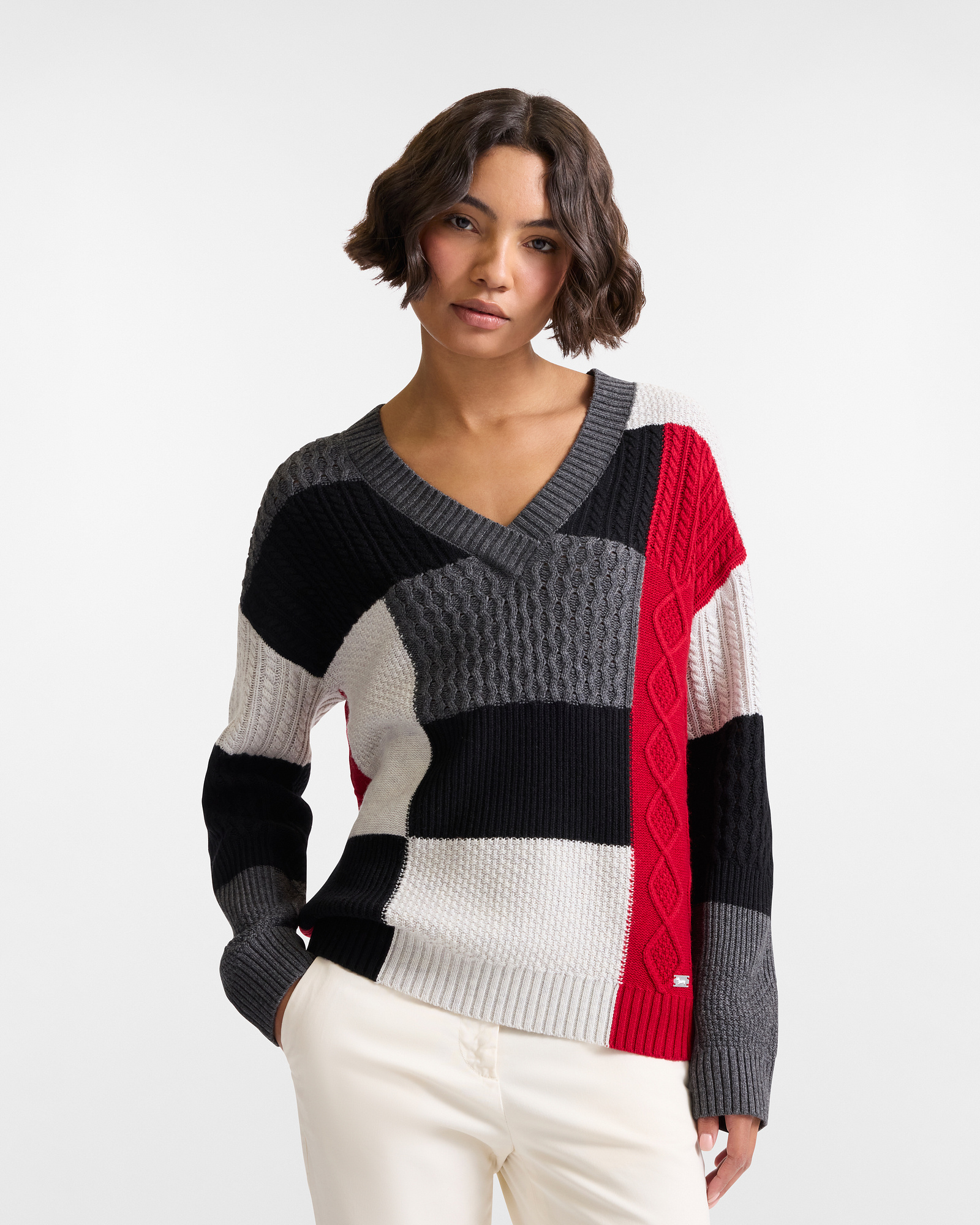 Maglia Patchwork Oversize con Escote en V