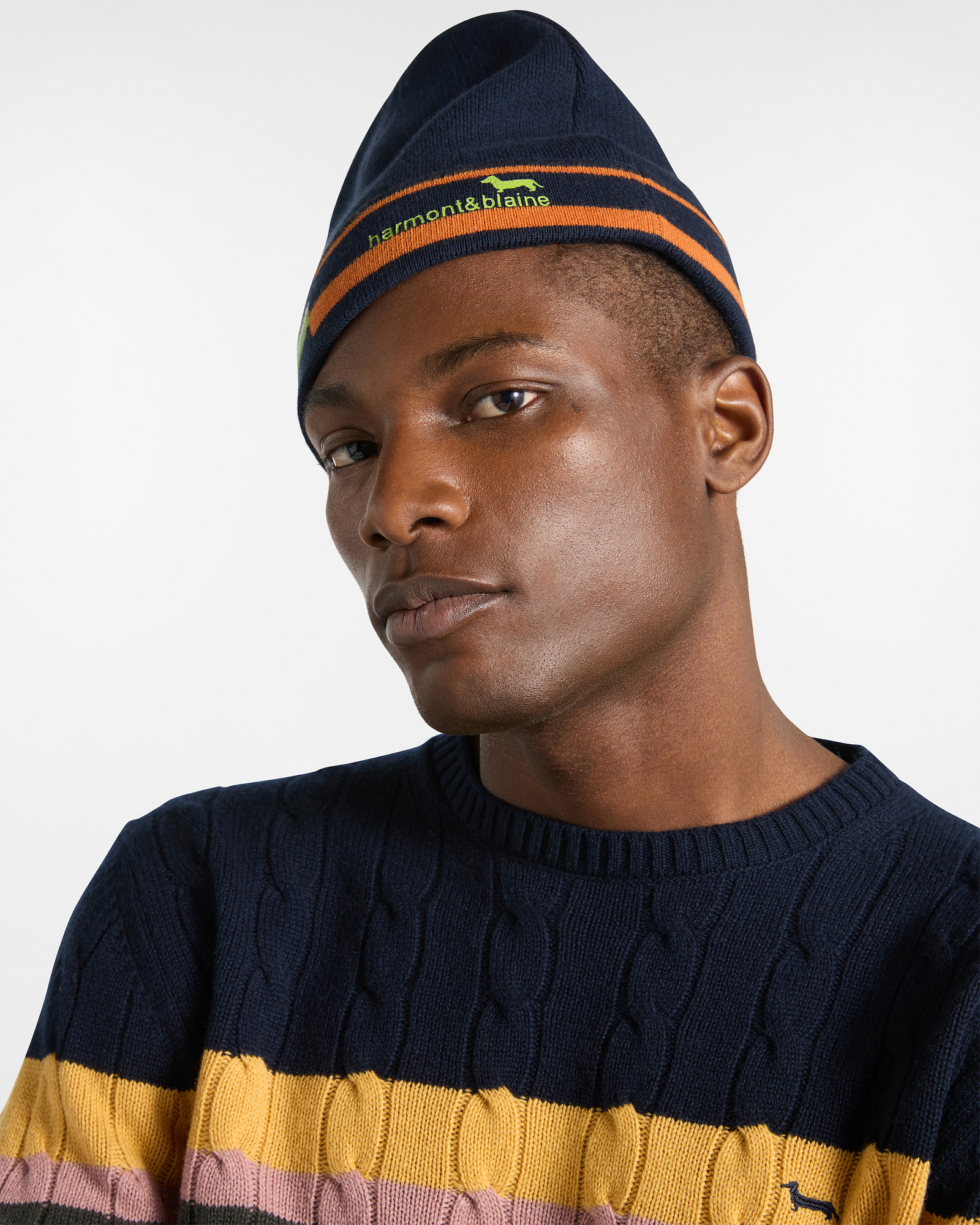 Beanie In Misto Lana Con Righe, Blu Navy, large image number 3