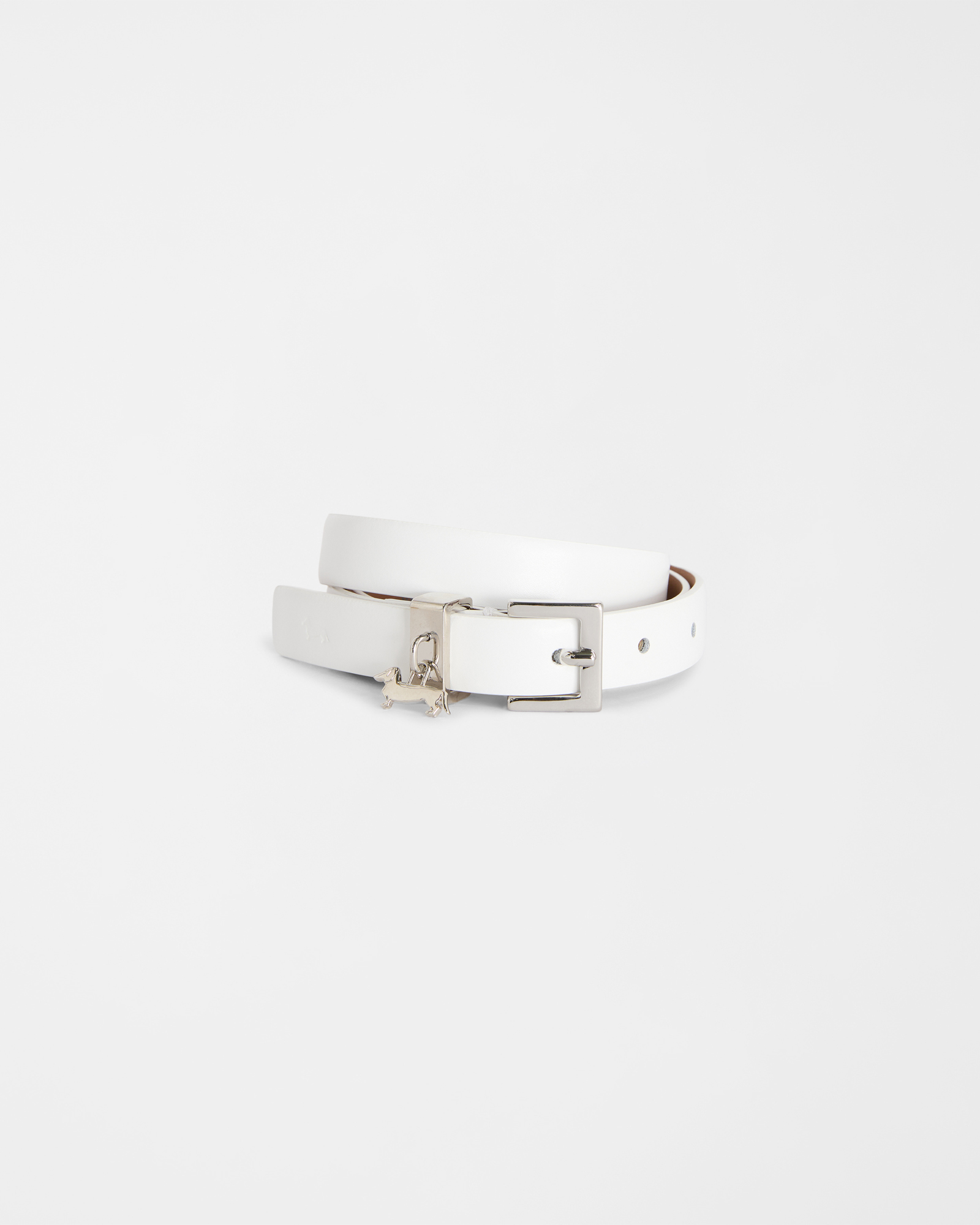 Cintura In Pelle Con Charm Bassotto, Bianco, large