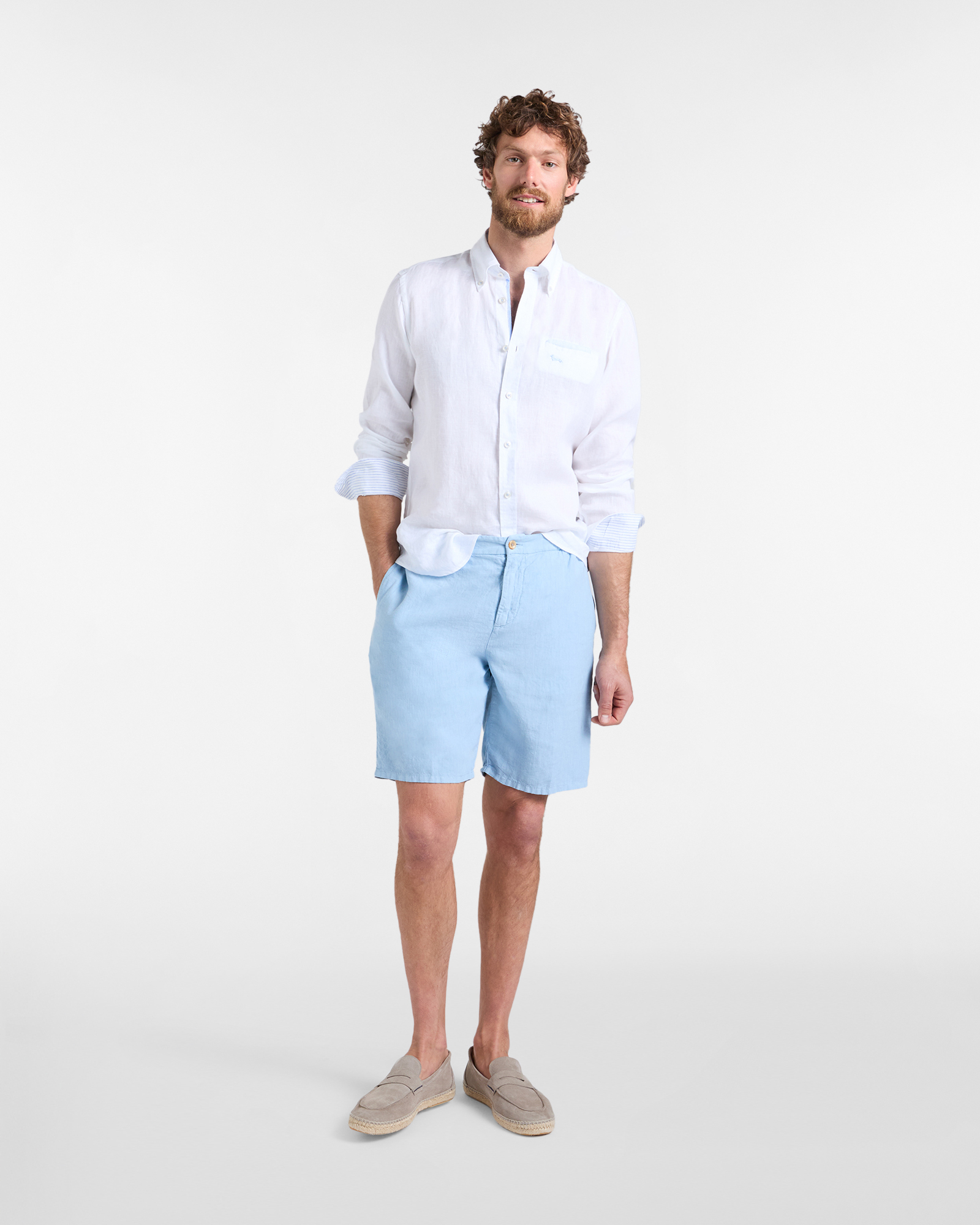 Camisa de lino para hombre con bolsillo de pa&ntilde;uelo, Blanco, large image number 3