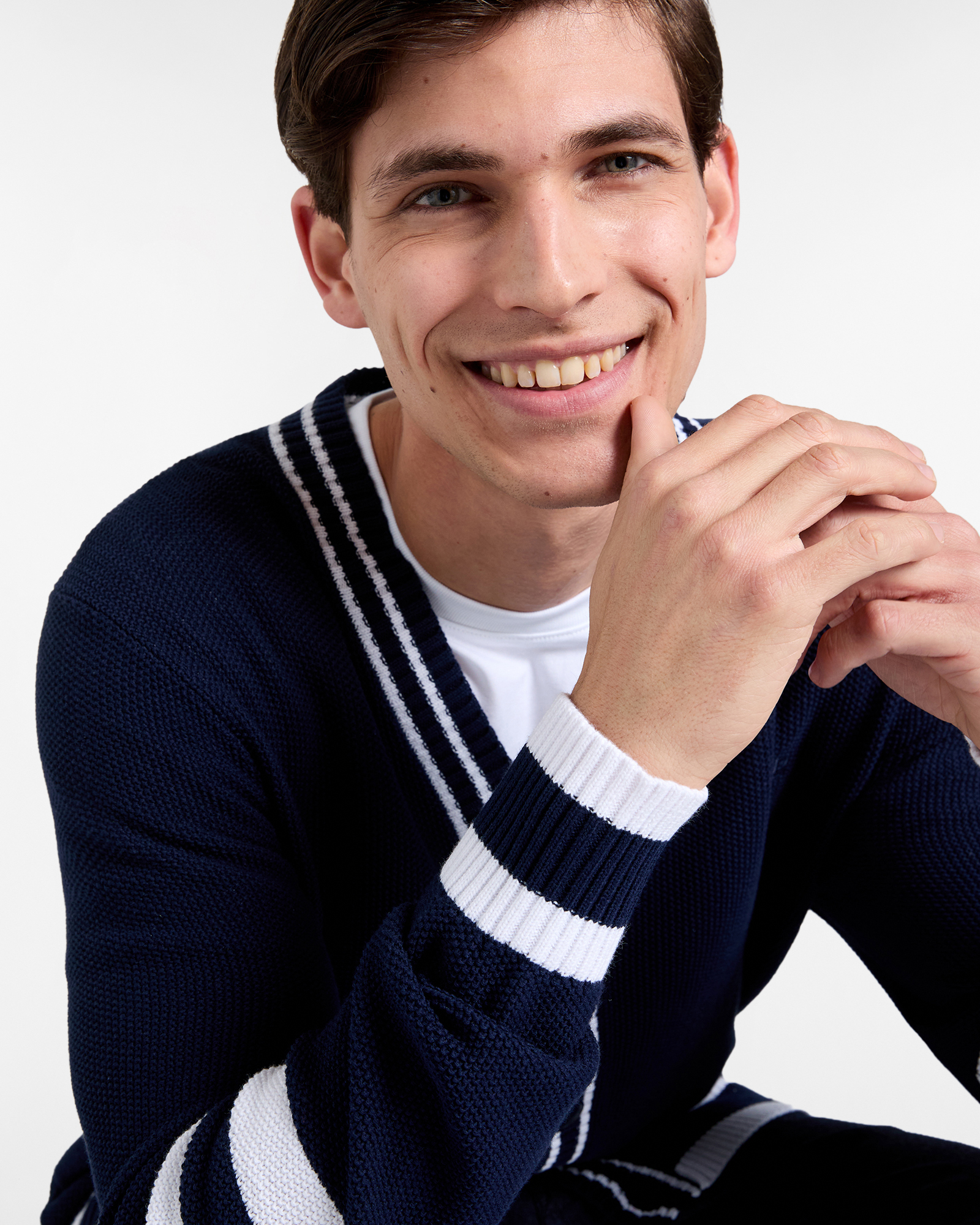 Cardigan Uomo con Fasce sulle Maniche, Blu scuro, large image number 2