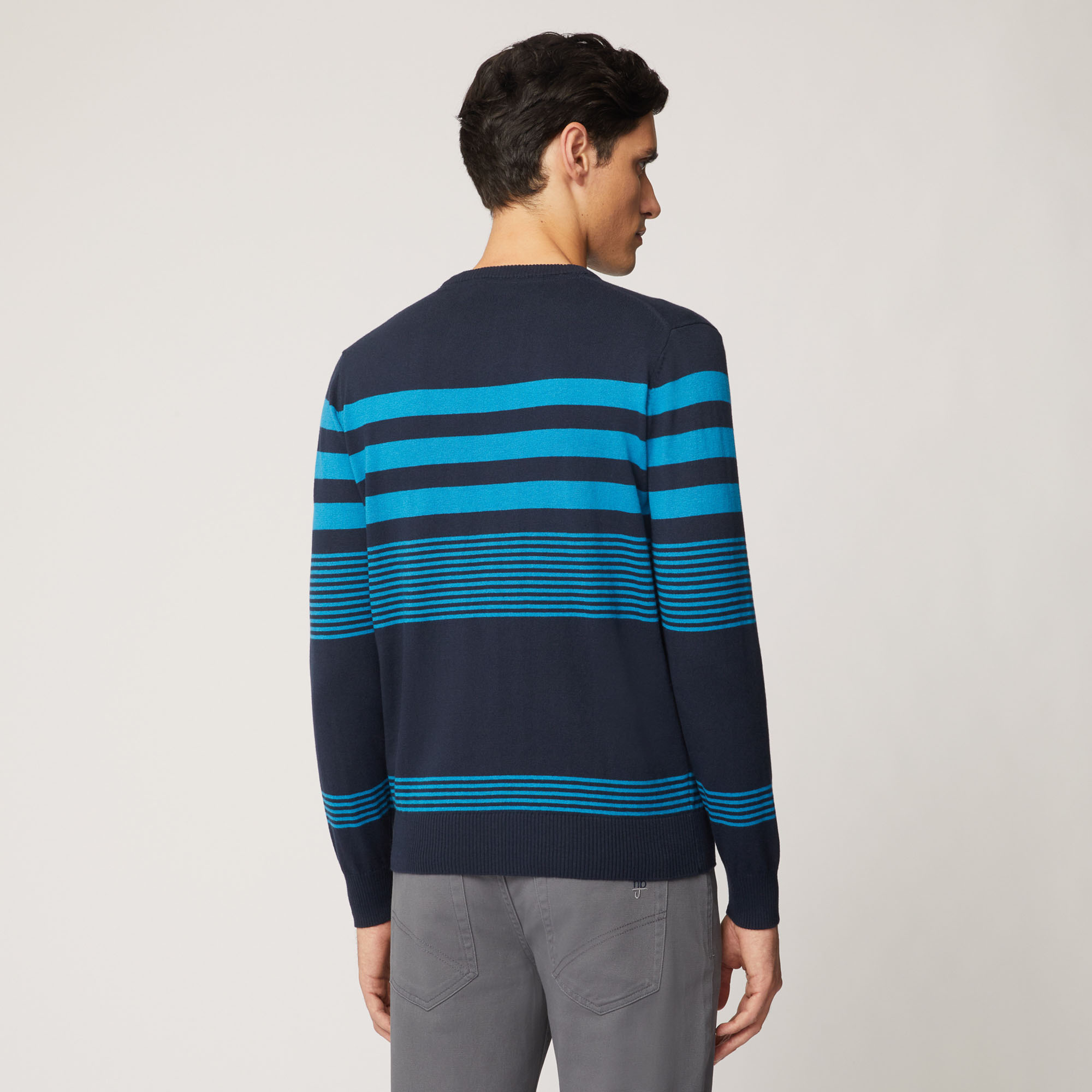 Pullover Girocollo Con Righe A Contrasto, Light Blue, large image number 1