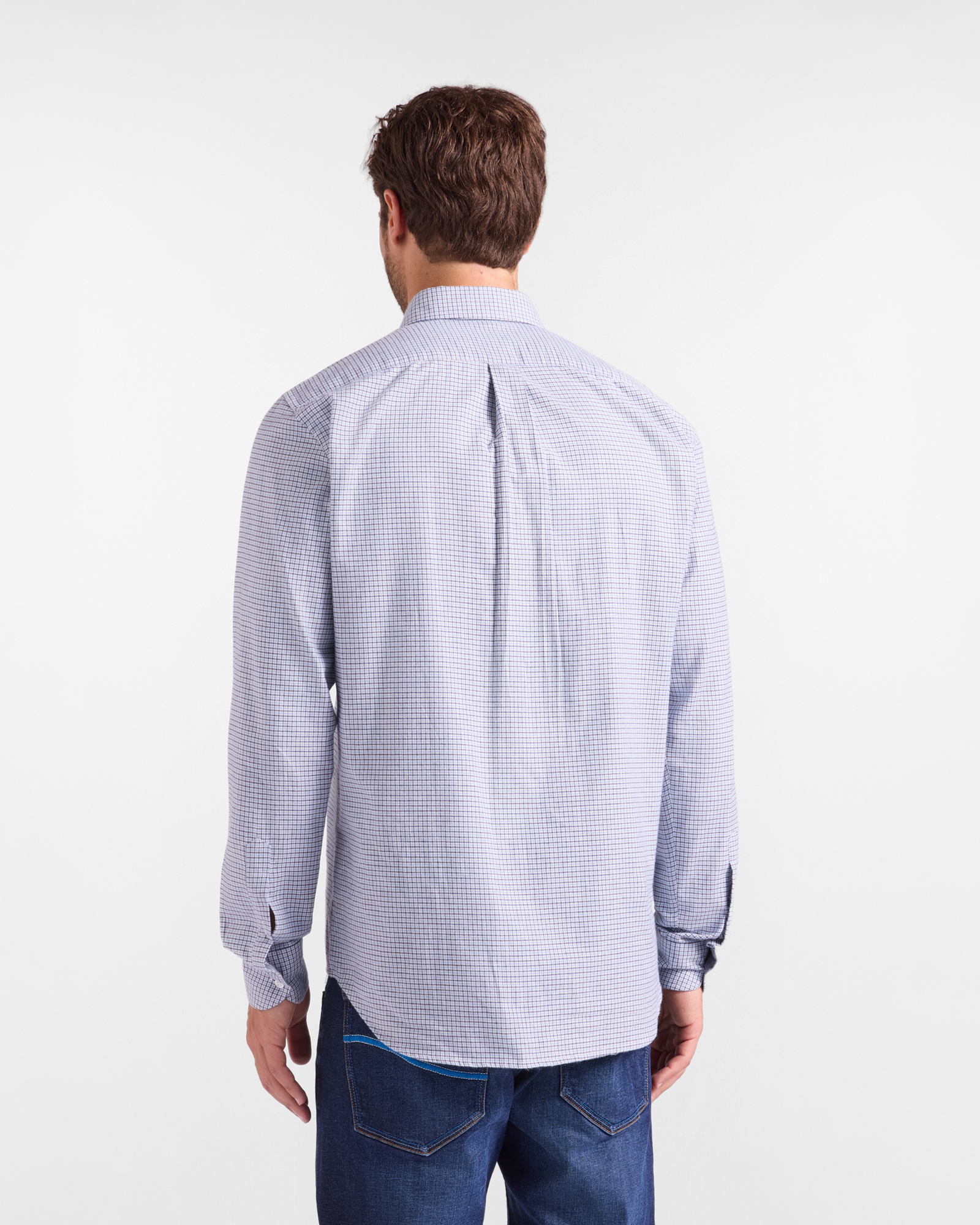 Men&rsquo;s checked cashmere-blend flannel shirt, NAVY BLUE, large