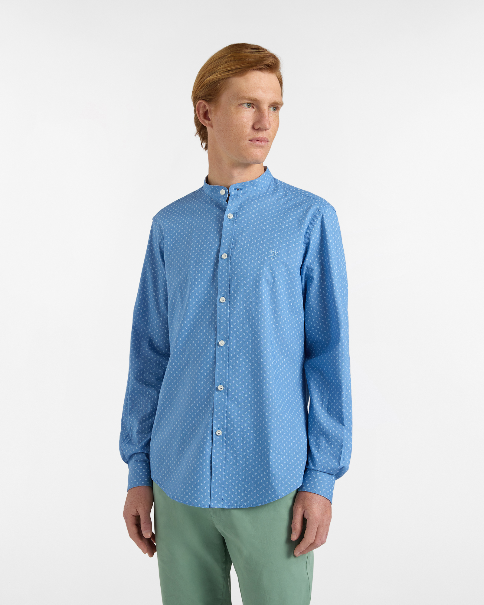 Camicia Collo alla Coreana con Micro Fantasia